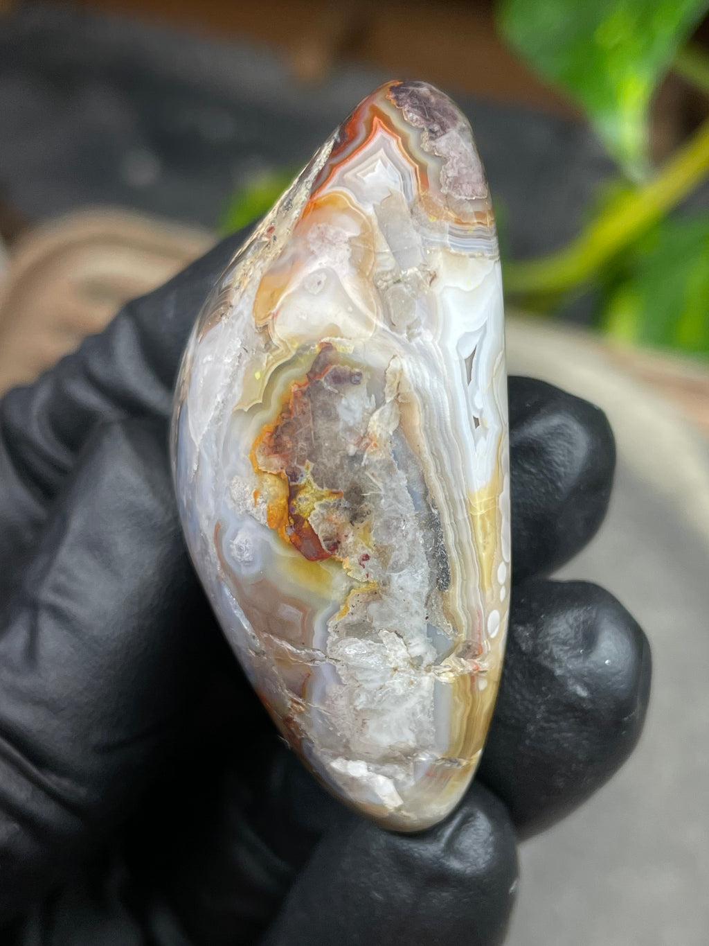 Hand-Polished Banded Agate with Natural Druzy Pocket, Layered Earth Tones & Full 360° Finish