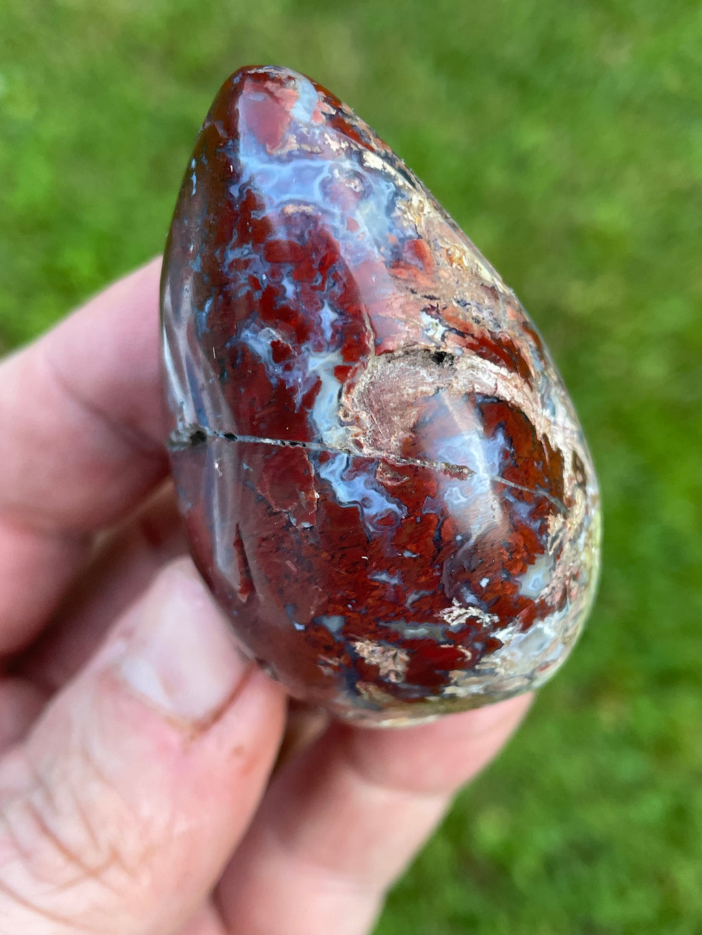 StoneBorn Creations Hand-Polished Brecciated Jasper Freeform with Crimson Red Chalcedony, Natural Quartz Veins & Earth-Toned Matrix