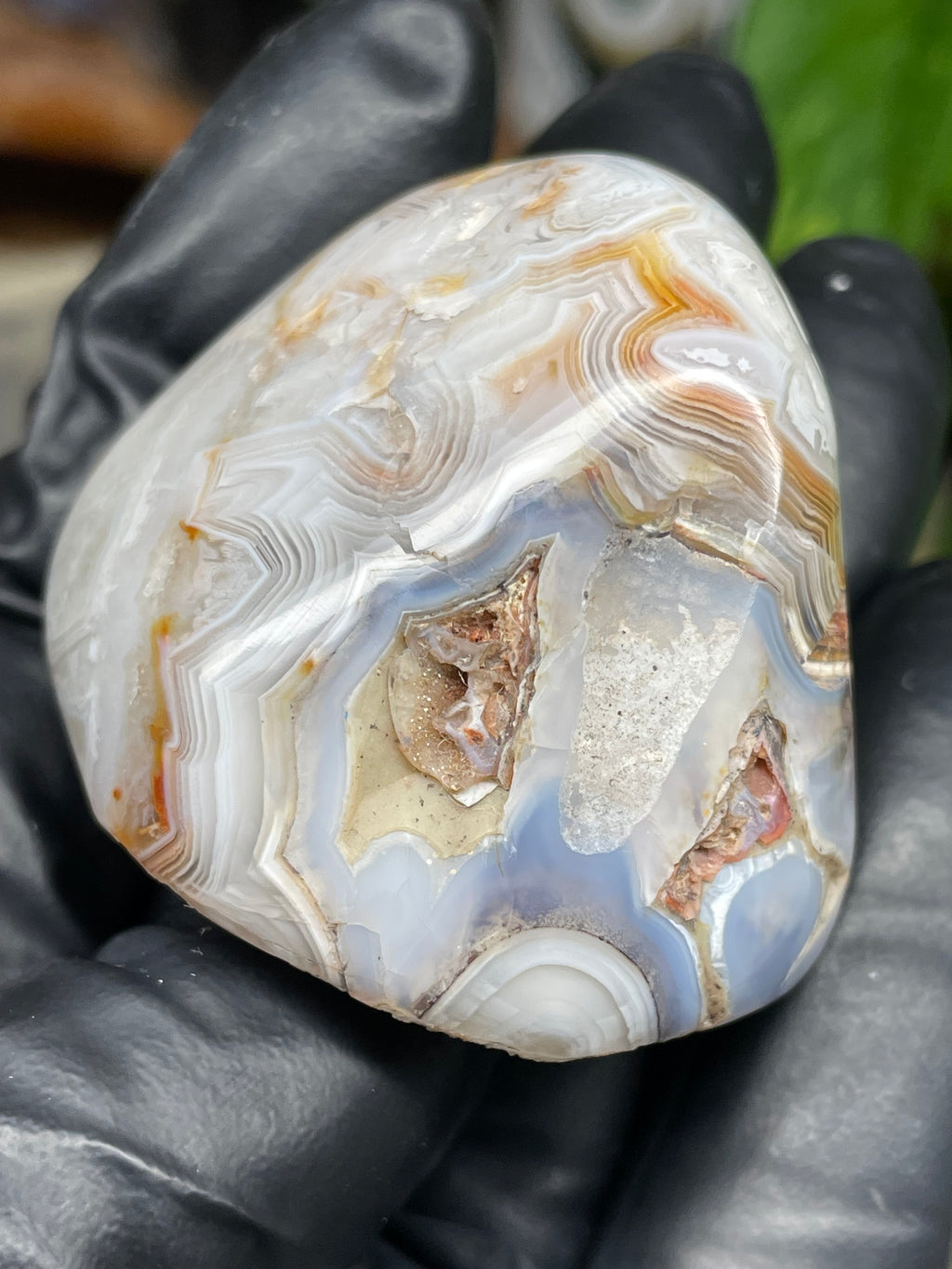 StoneBorn Creations Hand Polished Banded Agate Freeform – Natural Lace Patterns, Raw Base with Fully Shaped Top Display Stone