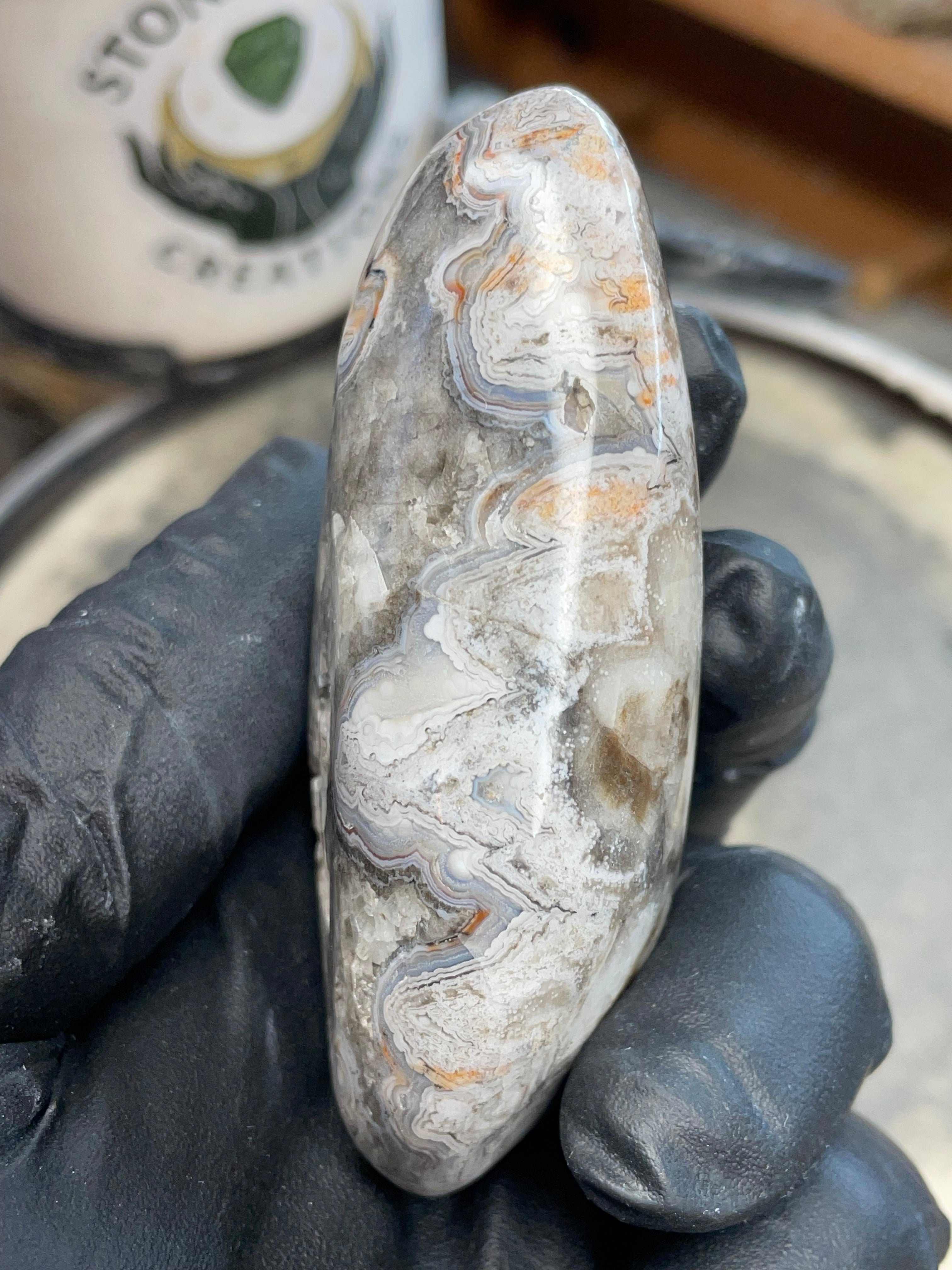StoneBorn Creations | Hand-Polished Lace Agate with Natural Quartz Crystal Pockets