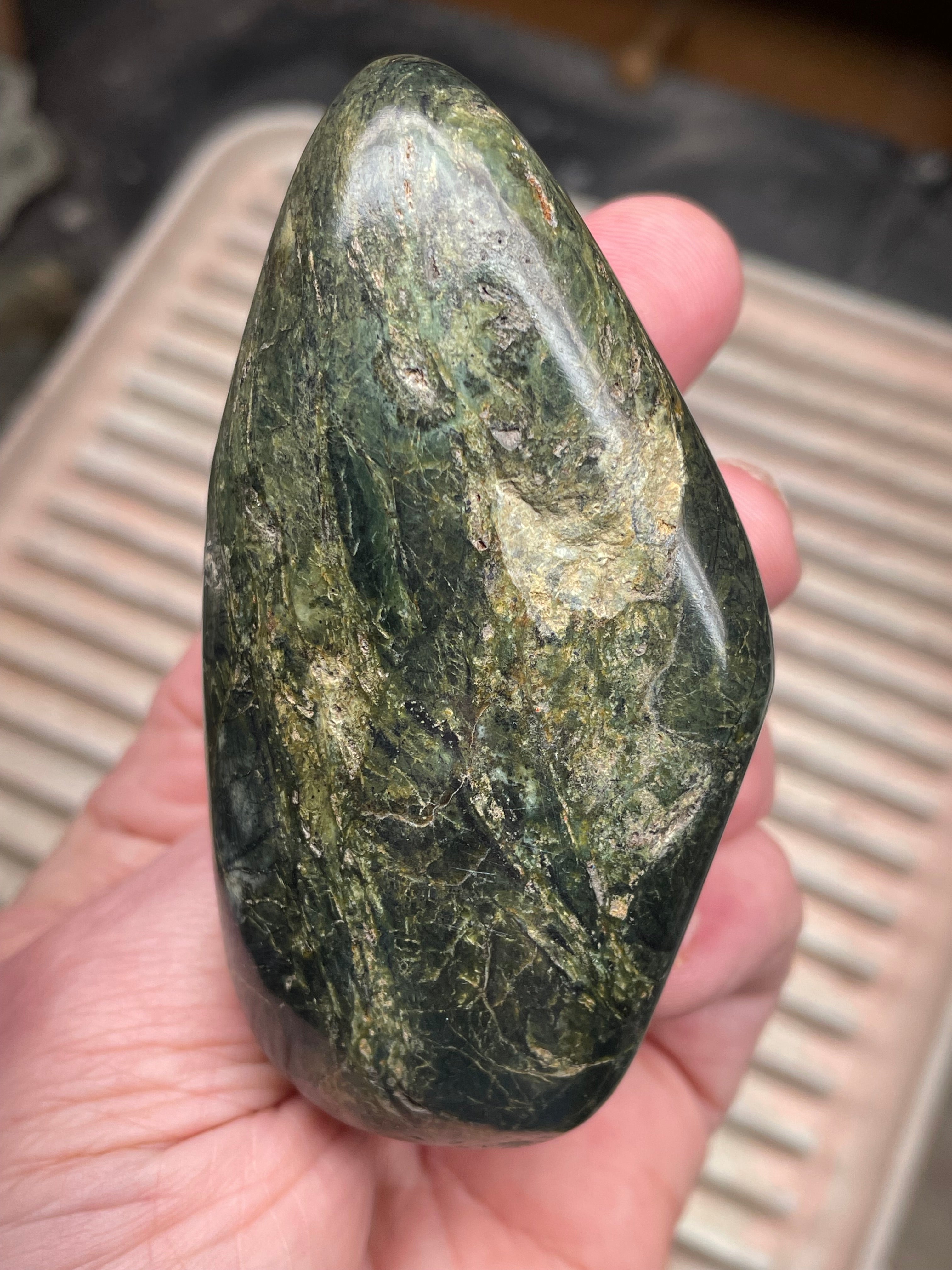 Hand-Polished Vermont Serpentine with Deep Forest Greens and Natural Gold Fleecking