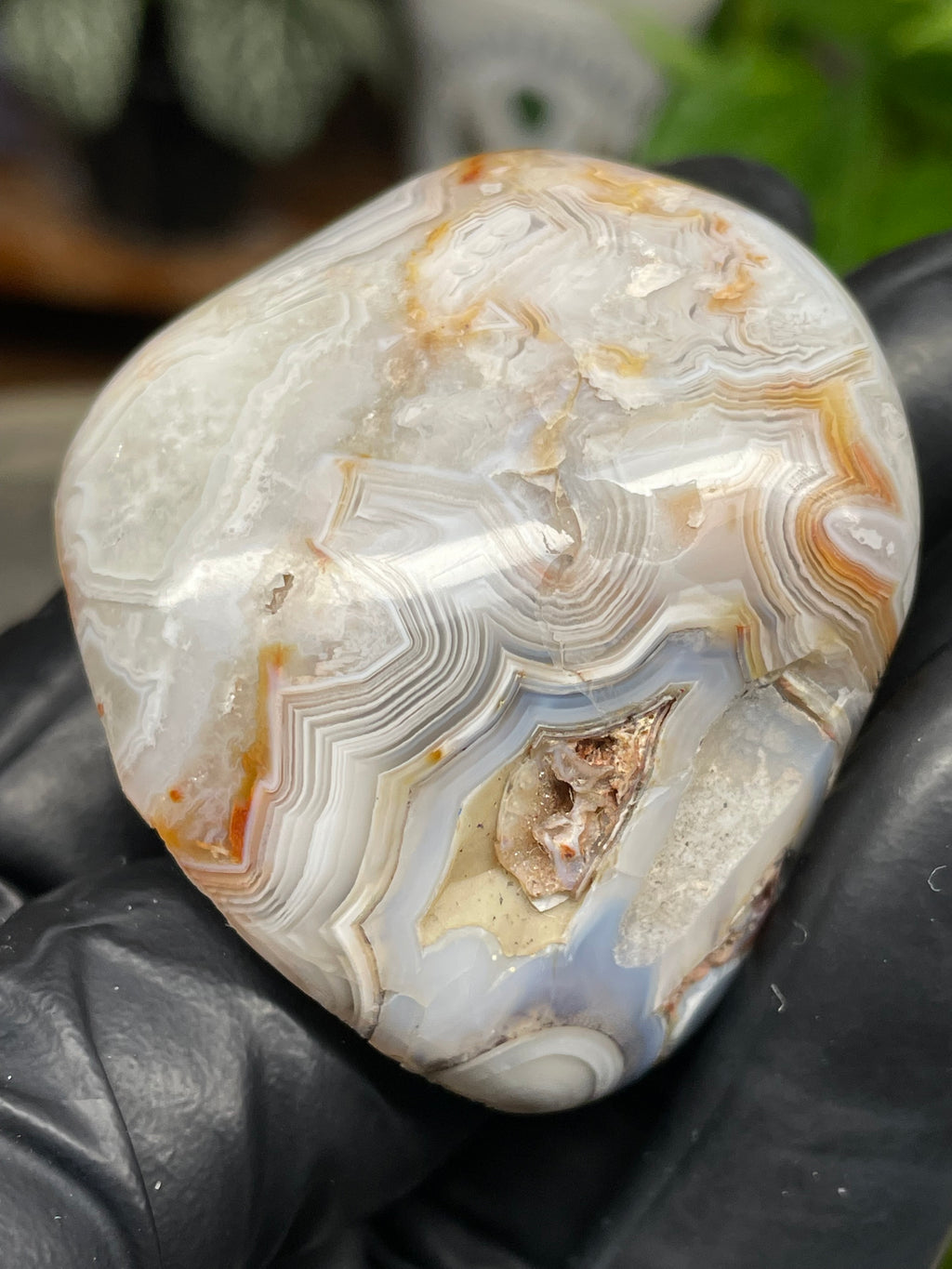 StoneBorn Creations Hand Polished Banded Agate Freeform – Natural Lace Patterns, Raw Base with Fully Shaped Top Display Stone