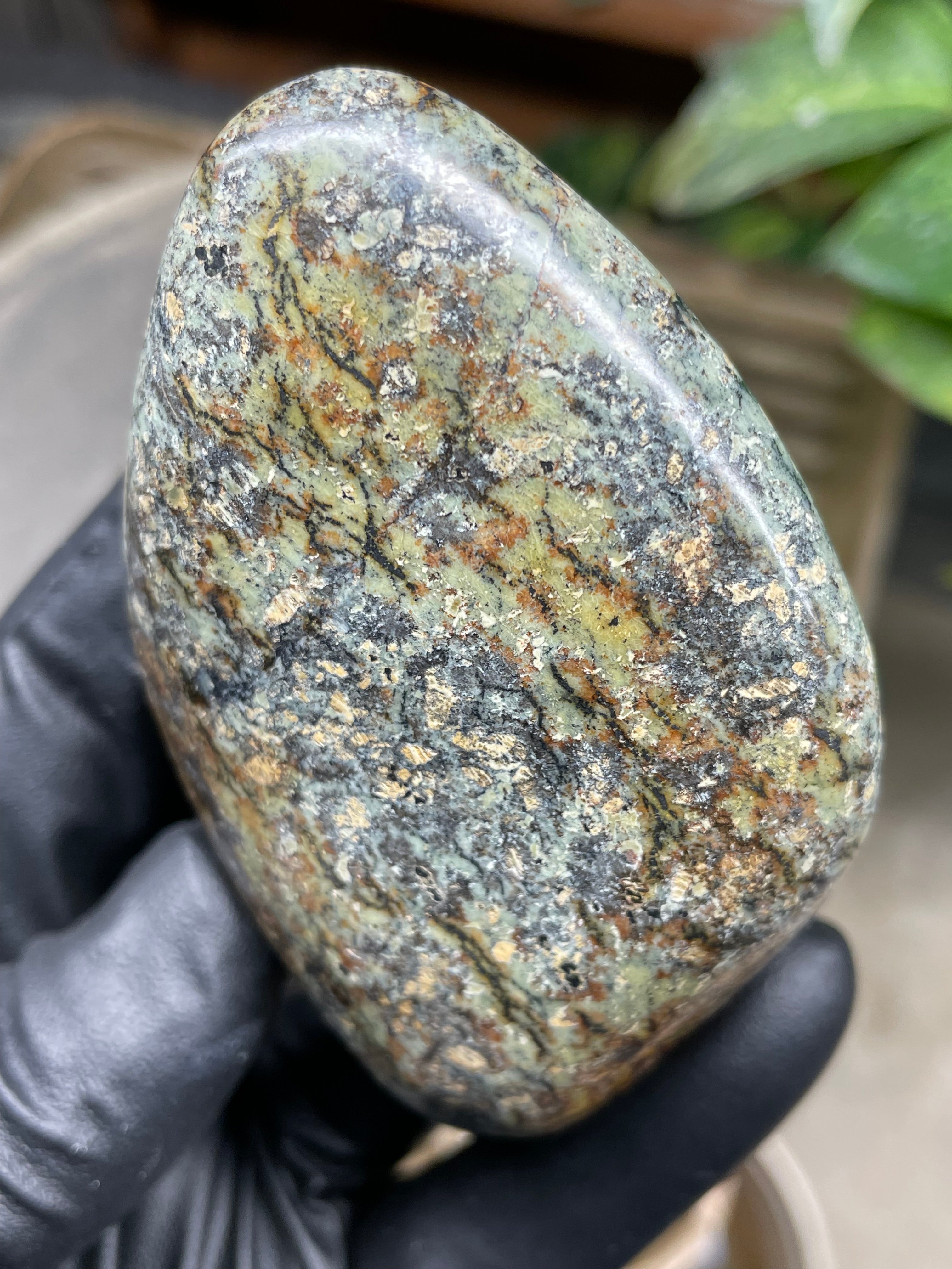 StoneBorn Creations Hand-Polished Vermont Serpentine Freeform with Moss Green Matrix, Earthy Iron Tones and Natural Organic Patterning