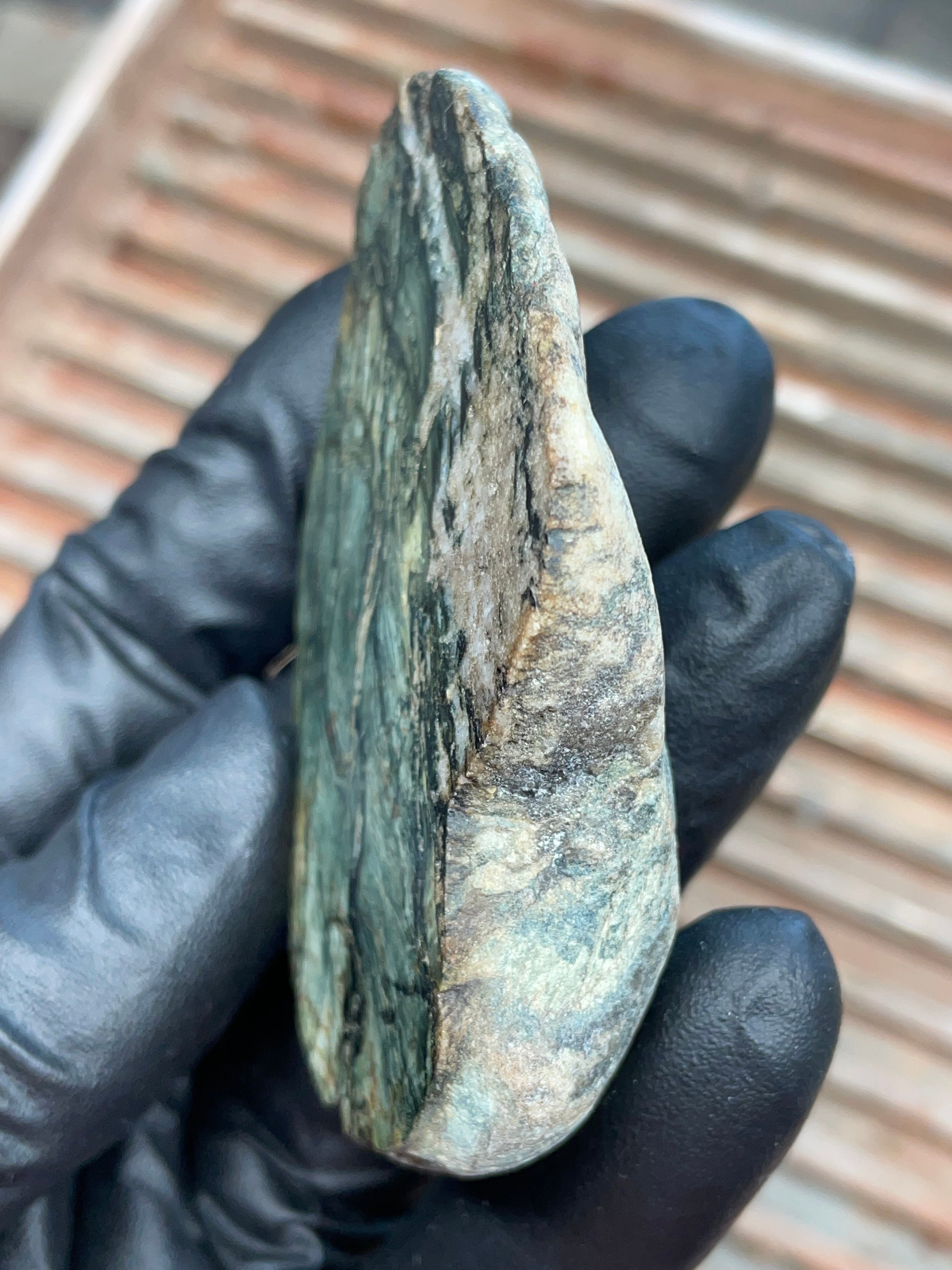 StoneBorn Creations | Polished Vermont Greenstone Slab — Flowing Forest Bands + Quartz Seam
