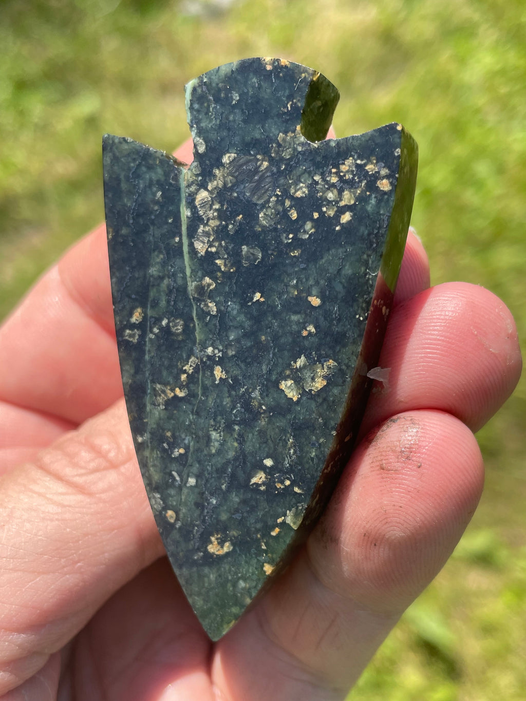 StoneBorn Creations Hand-Polished Serpentine Arrowhead Freeform with Golden Mineral Flecks and Natural Veining