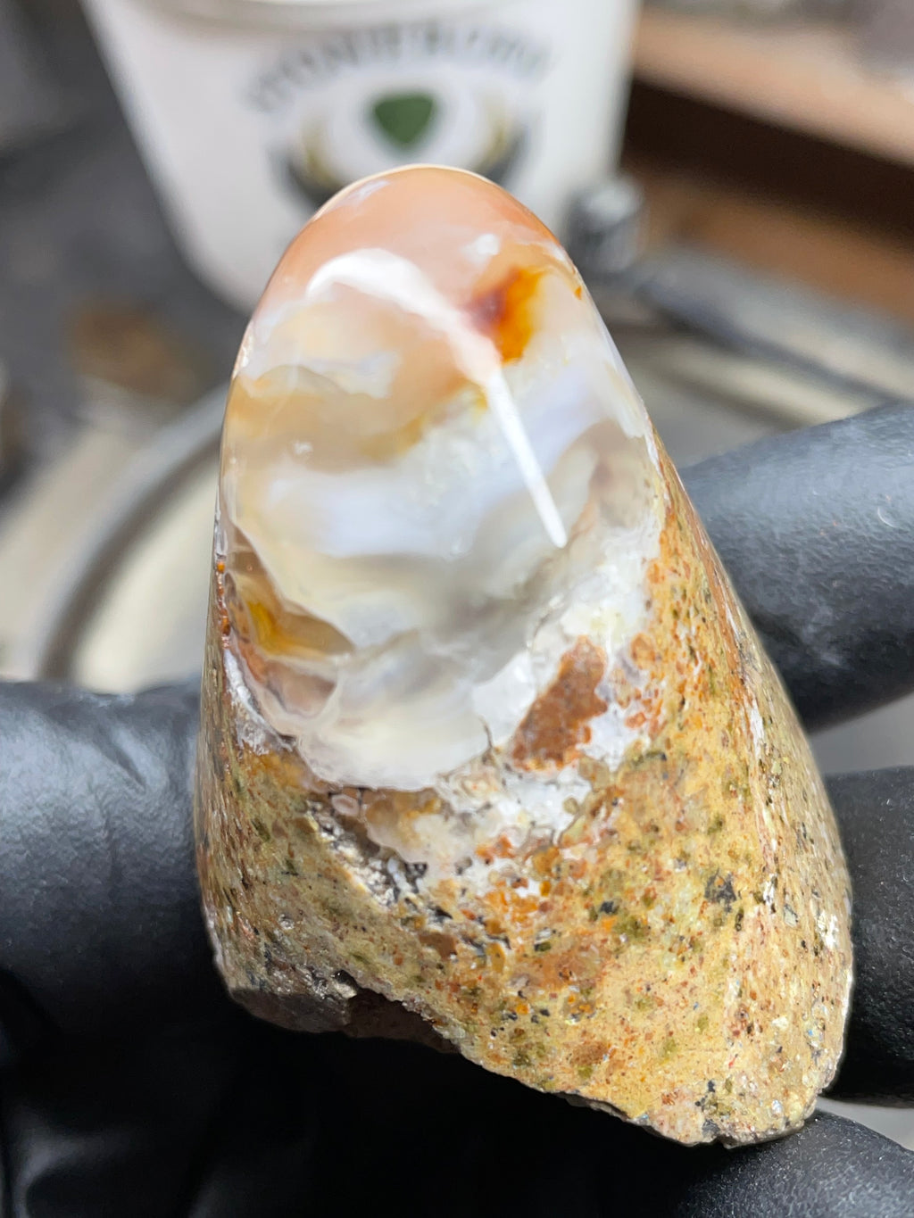 StoneBorn Creations Hand-Shaped Fire Agate with Natural Banding and Raw Matrix Base