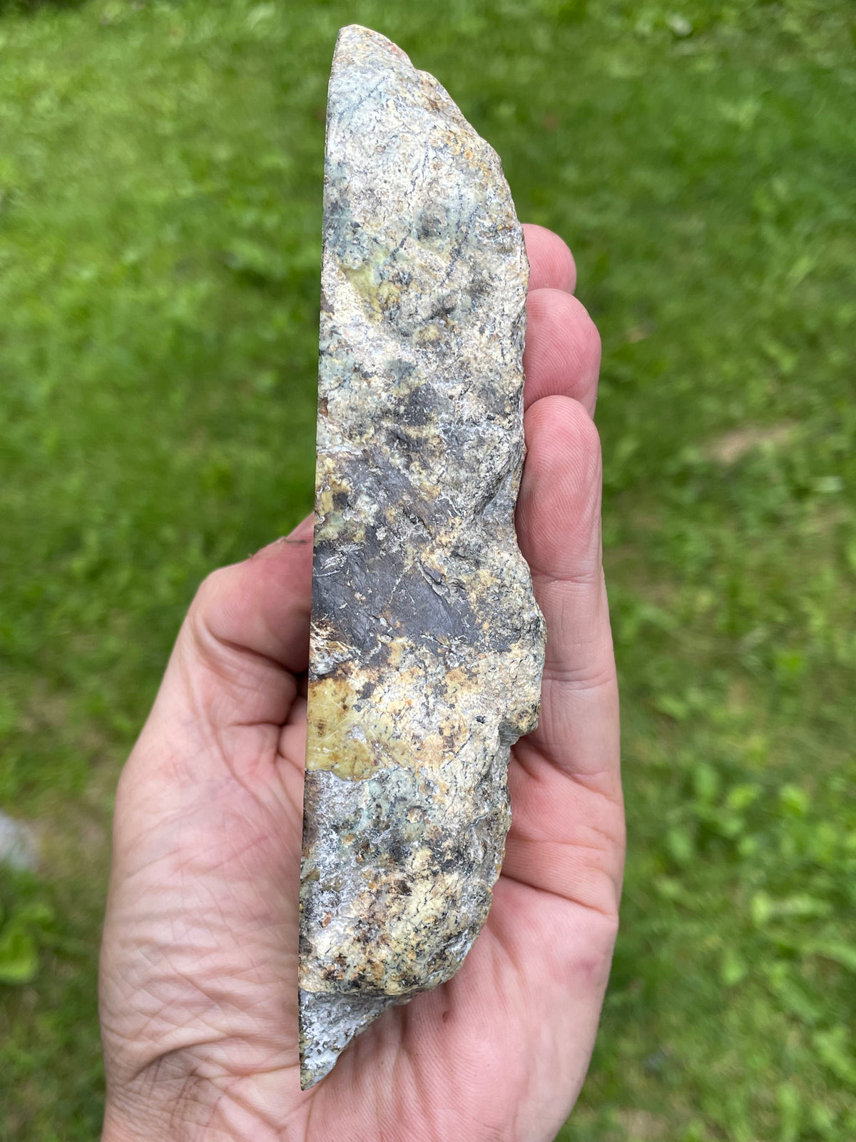 StoneBorn Creations – Deep Forest Green Serpentine Display Stone | Natural Polished Face with Black & Sage Green Mineral Patterns