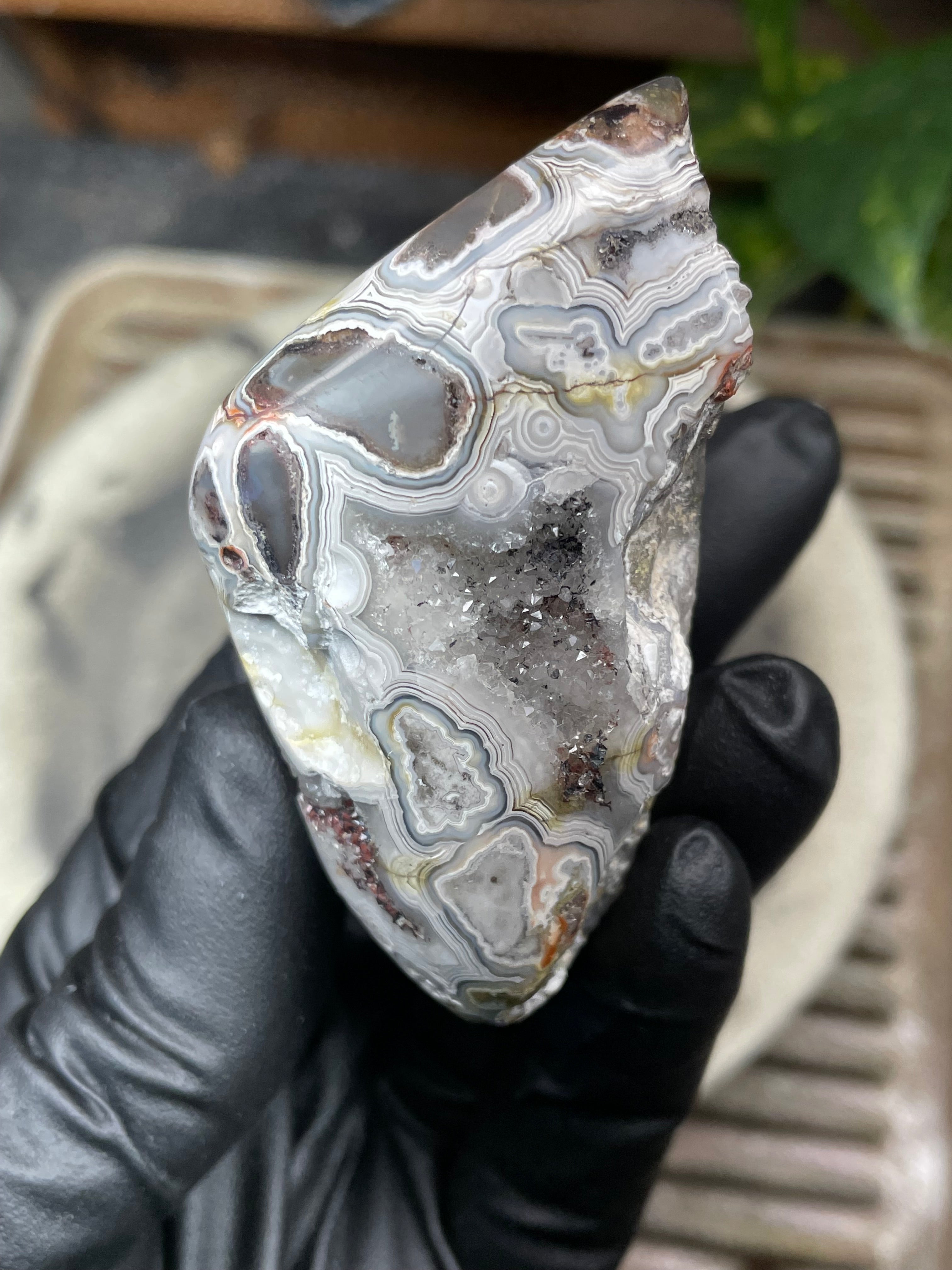 StoneBorn Creations Hand-Polished Agate Freeform with Raw Side & Crystal Pockets