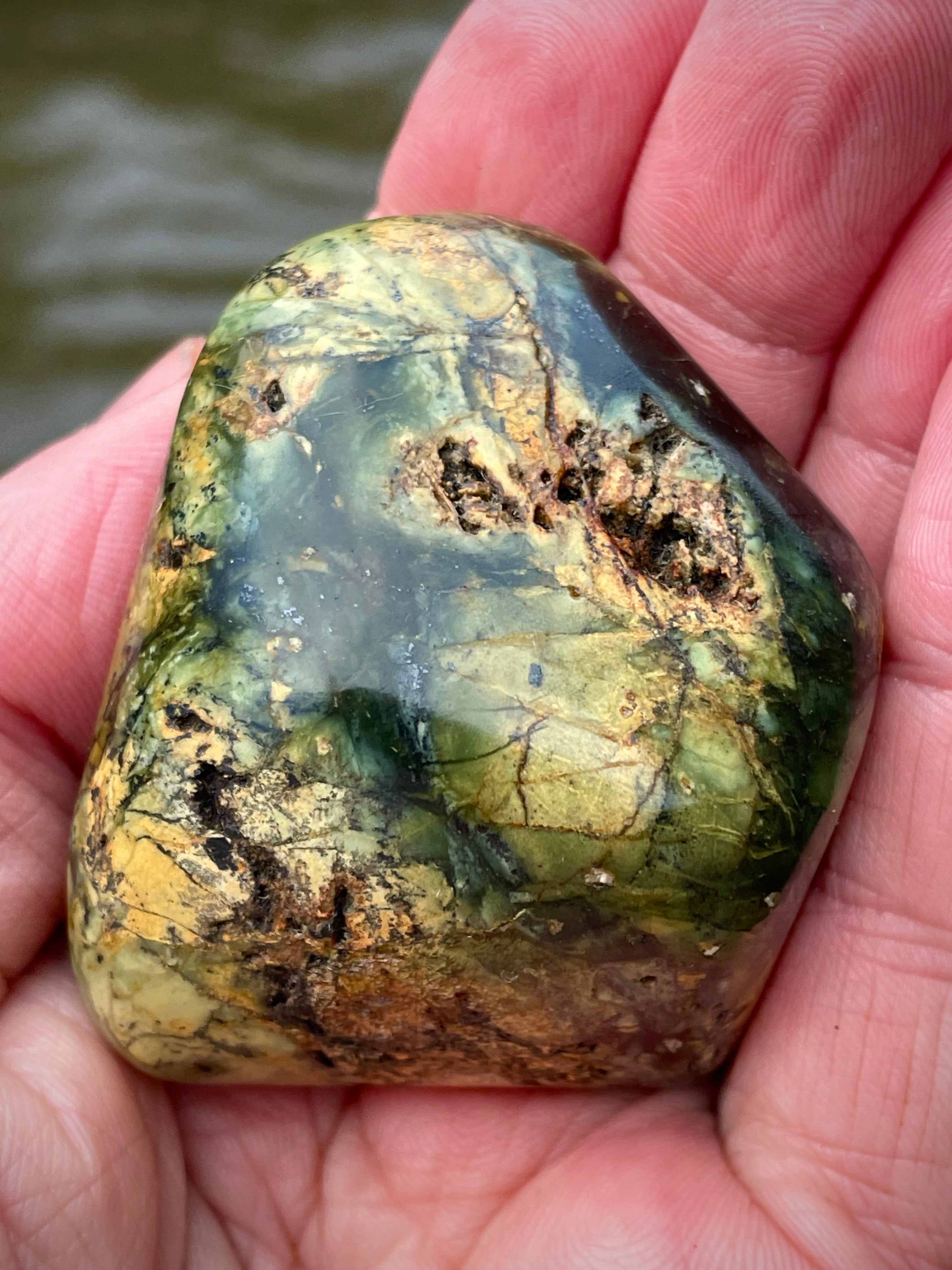 🌲 Polished Vermont Greenstone – Earth-Gold Forest Pattern (Hand-Collected & Polished)