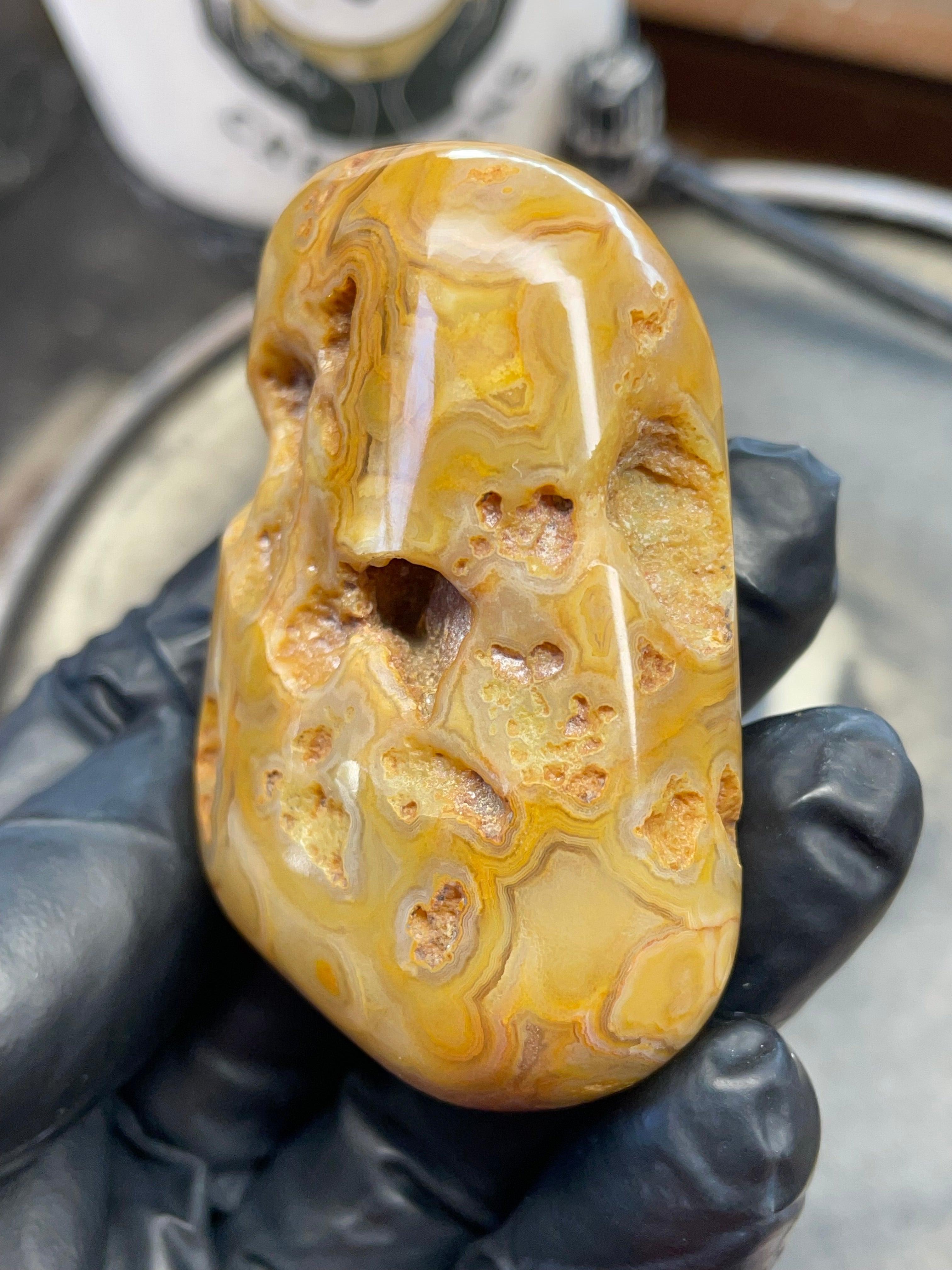 StoneBorn Creations – Crowley Ridge Agate w/ Golden Lace Banding & Natural Druzy Pockets (Hand-Polished)