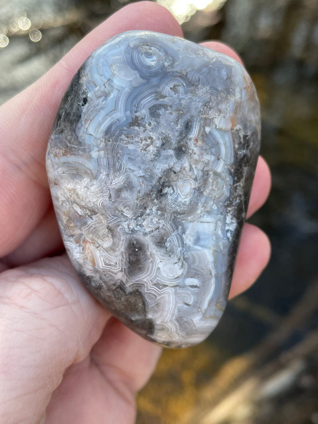 StoneBorn Creations Hand-Polished Banded Agate with Soft Grey Lace Layers Natural Quartz Matrix Freeform Finish