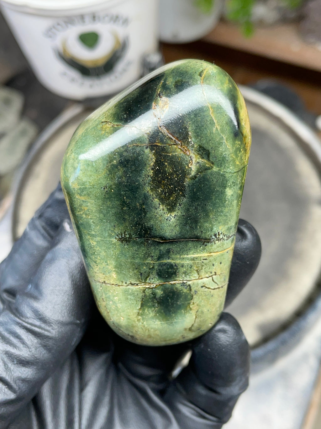 StoneBorn Creations Hand Polished Vermont Serpentine with Deep Forest Greens and Natural Gold Flecking – One of a Kind Display Stone