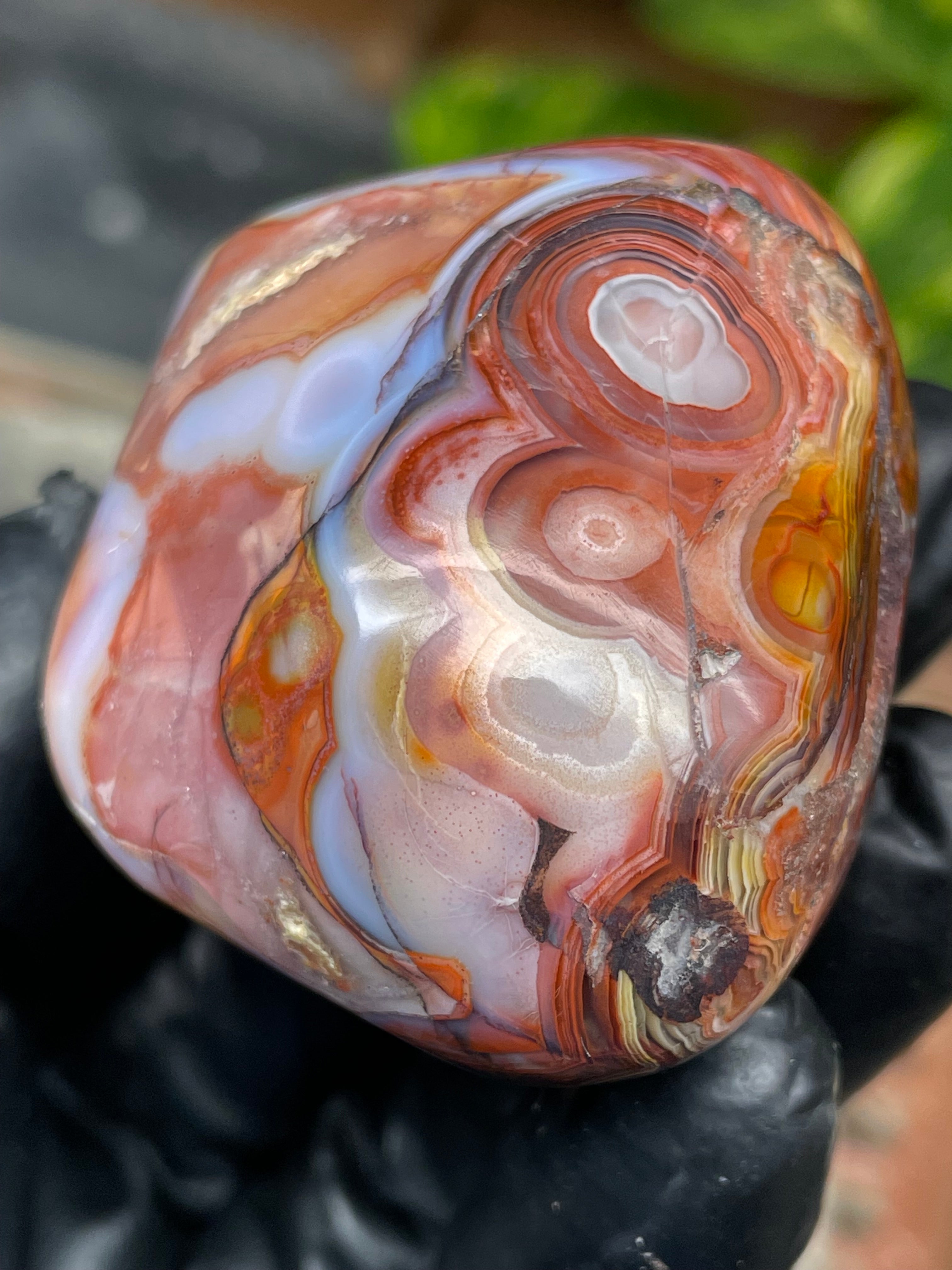 StoneBorn Creations Hand-Polished Banded Agate with Fiery Reds, Creams & Natural Orb Patterns