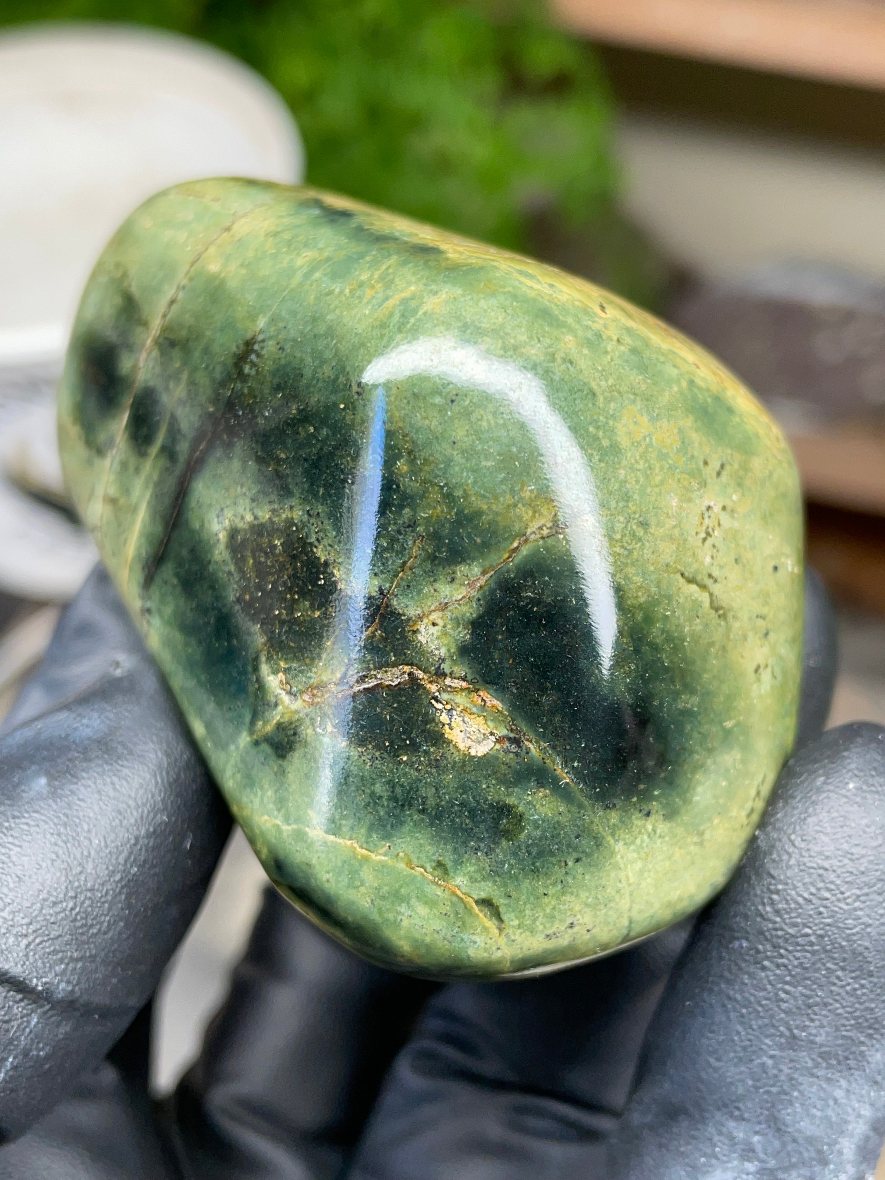 StoneBorn Creations Hand Polished Vermont Serpentine with Deep Forest Greens and Natural Gold Flecking – One of a Kind Display Stone
