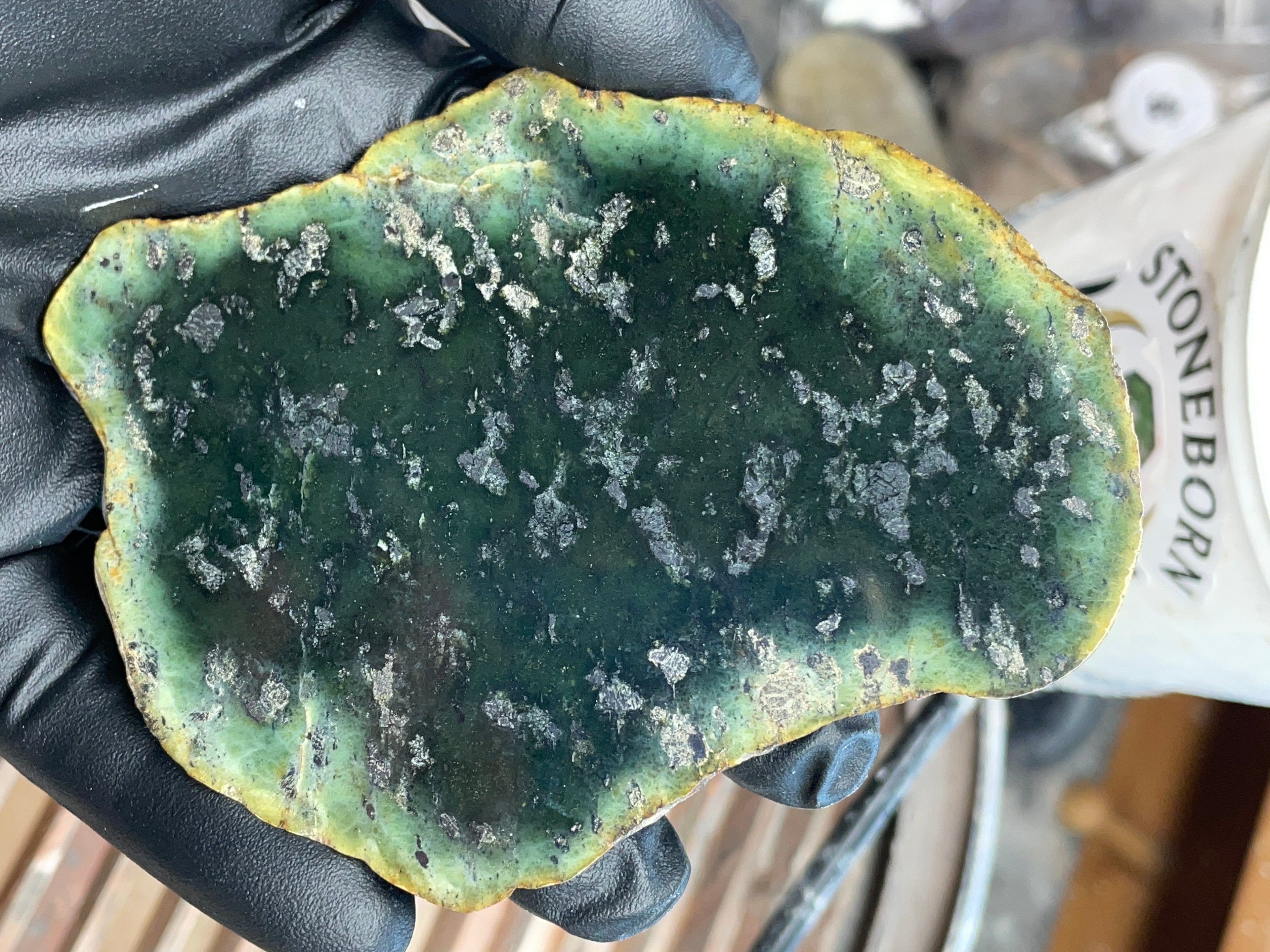 StoneBorn Creations – Hand-Polished Green Jasper Slab (Raw Edge)