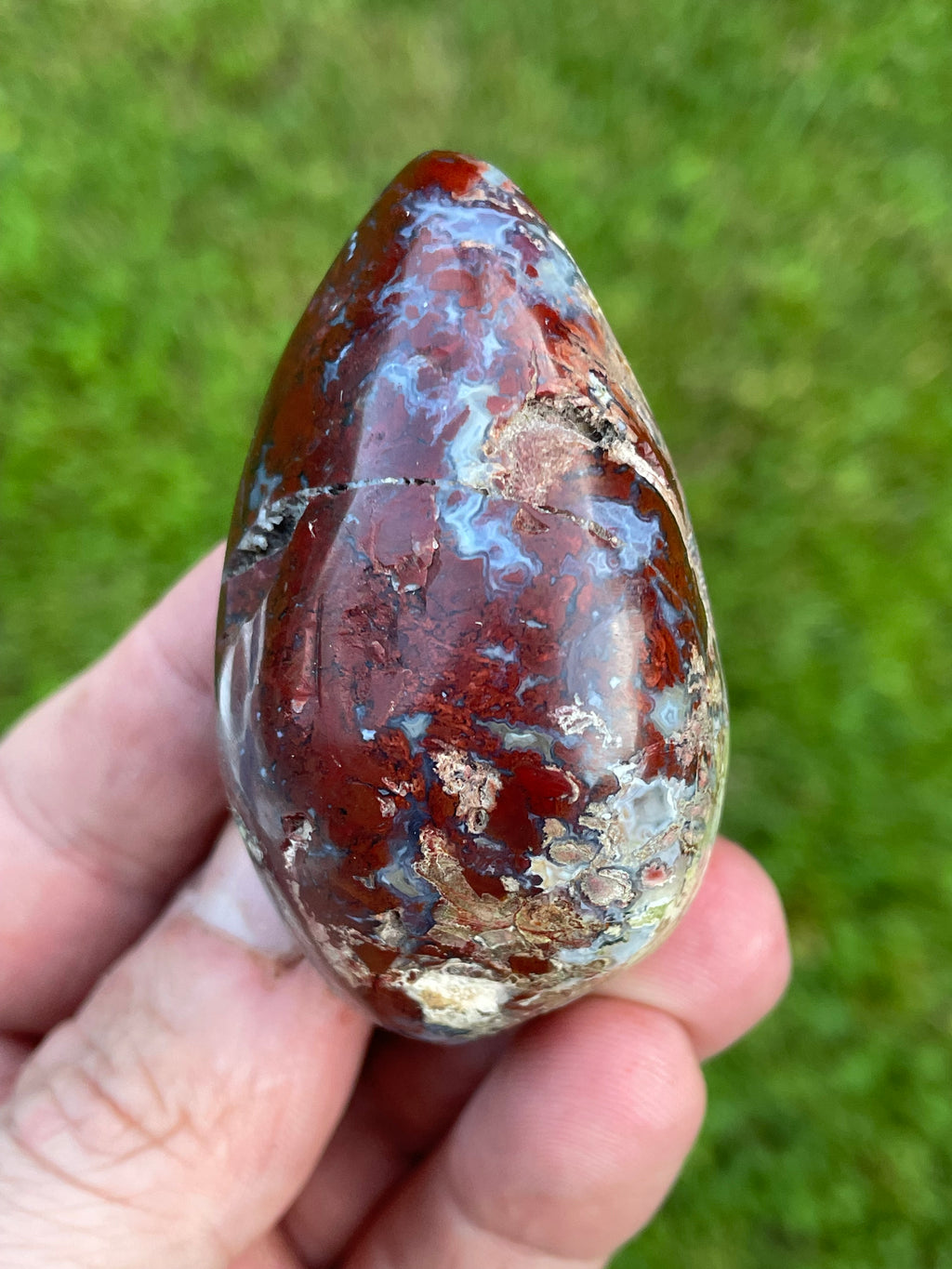 StoneBorn Creations Hand-Polished Brecciated Jasper Freeform with Crimson Red Chalcedony, Natural Quartz Veins & Earth-Toned Matrix