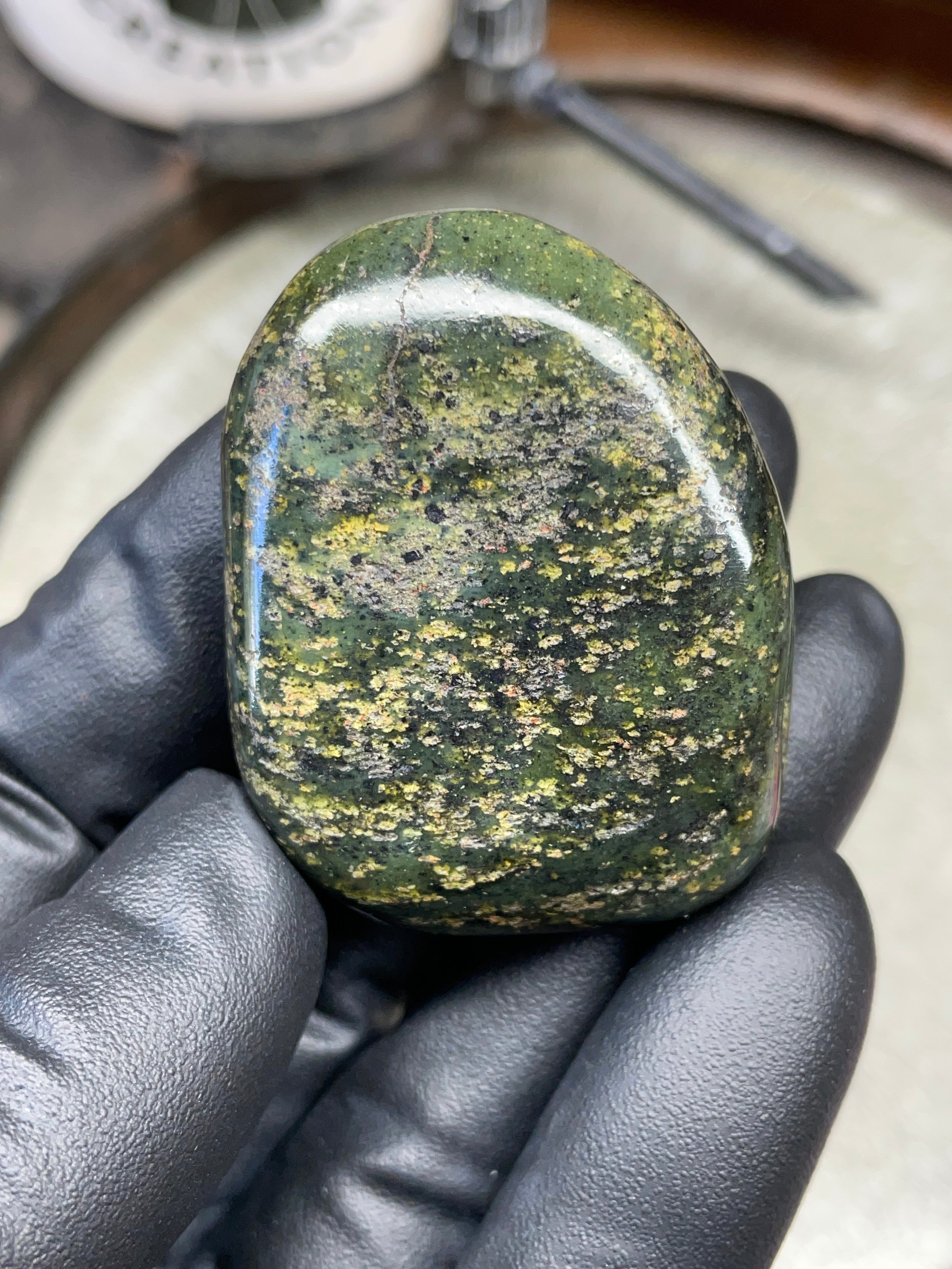 StoneBorn Creations Hand-Polished Vermont Serpentine with Natural Gold Flecking and Deep Forest Greens