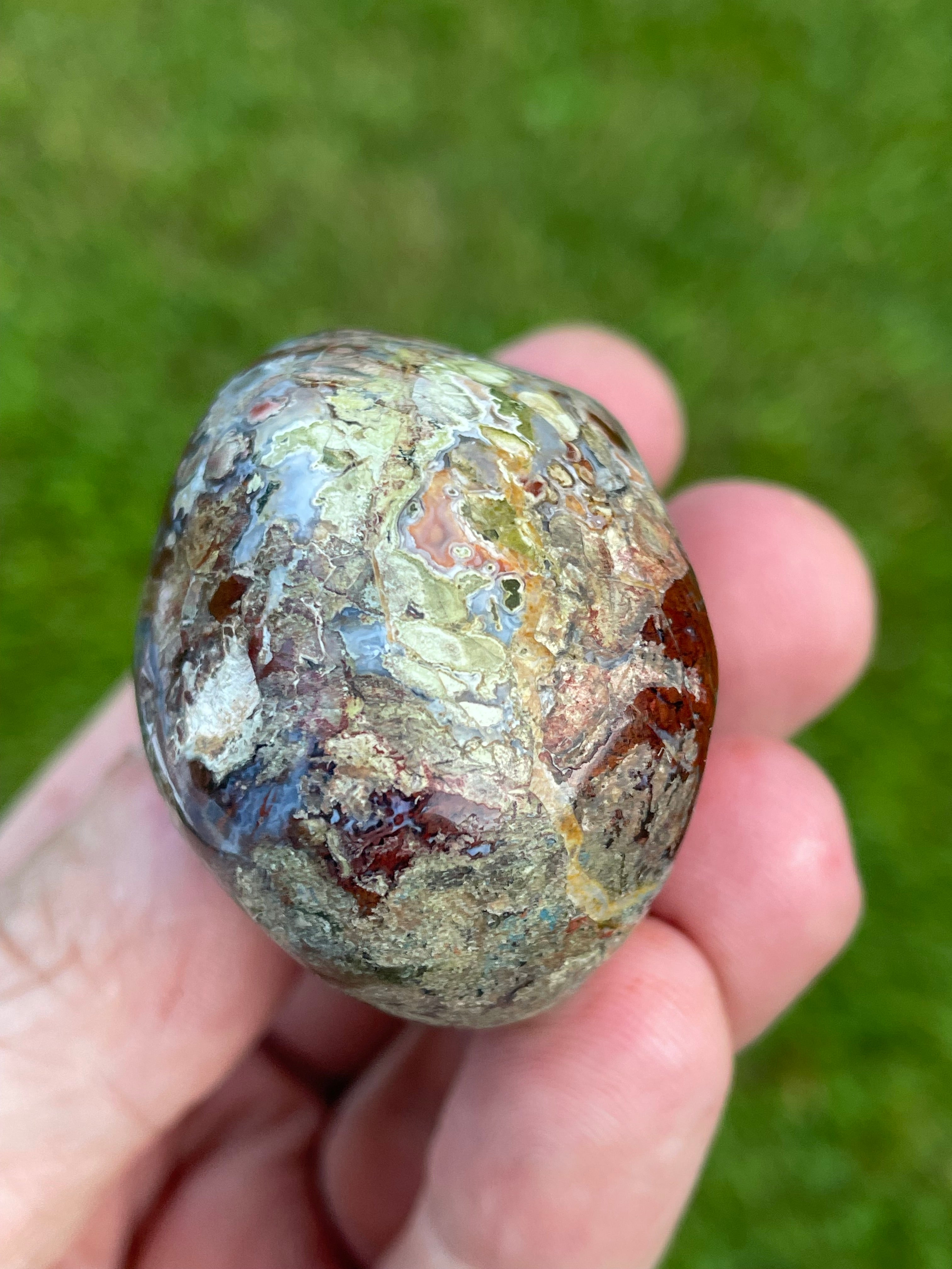 StoneBorn Creations Hand-Polished Brecciated Jasper Freeform with Crimson Red Chalcedony, Natural Quartz Veins & Earth-Toned Matrix