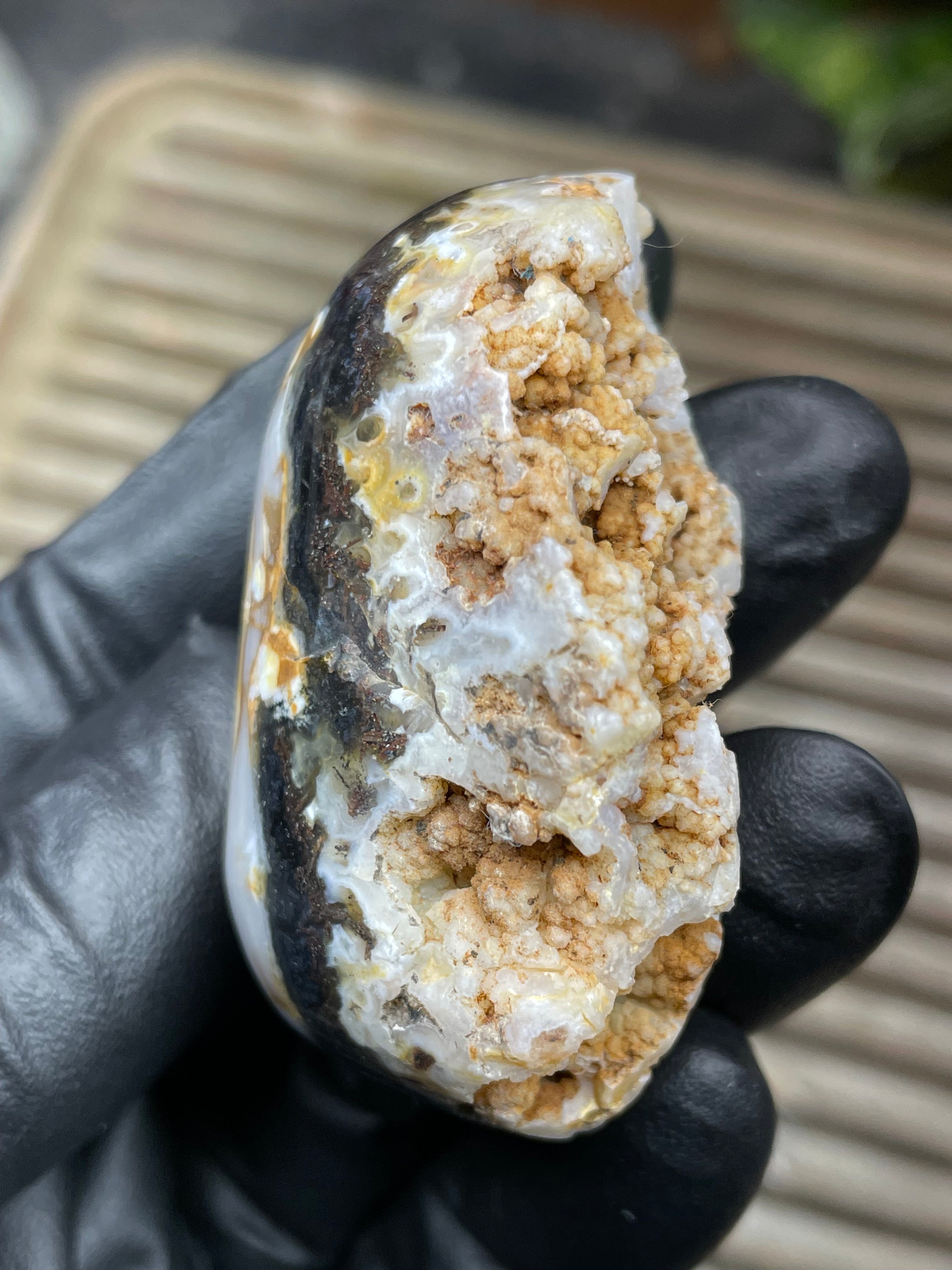 StoneBorn Creations Hand-Polished Crystal Pocket Agate Freeform | Raw Druzy Crown | Natural Chalcedony & Earth Tones