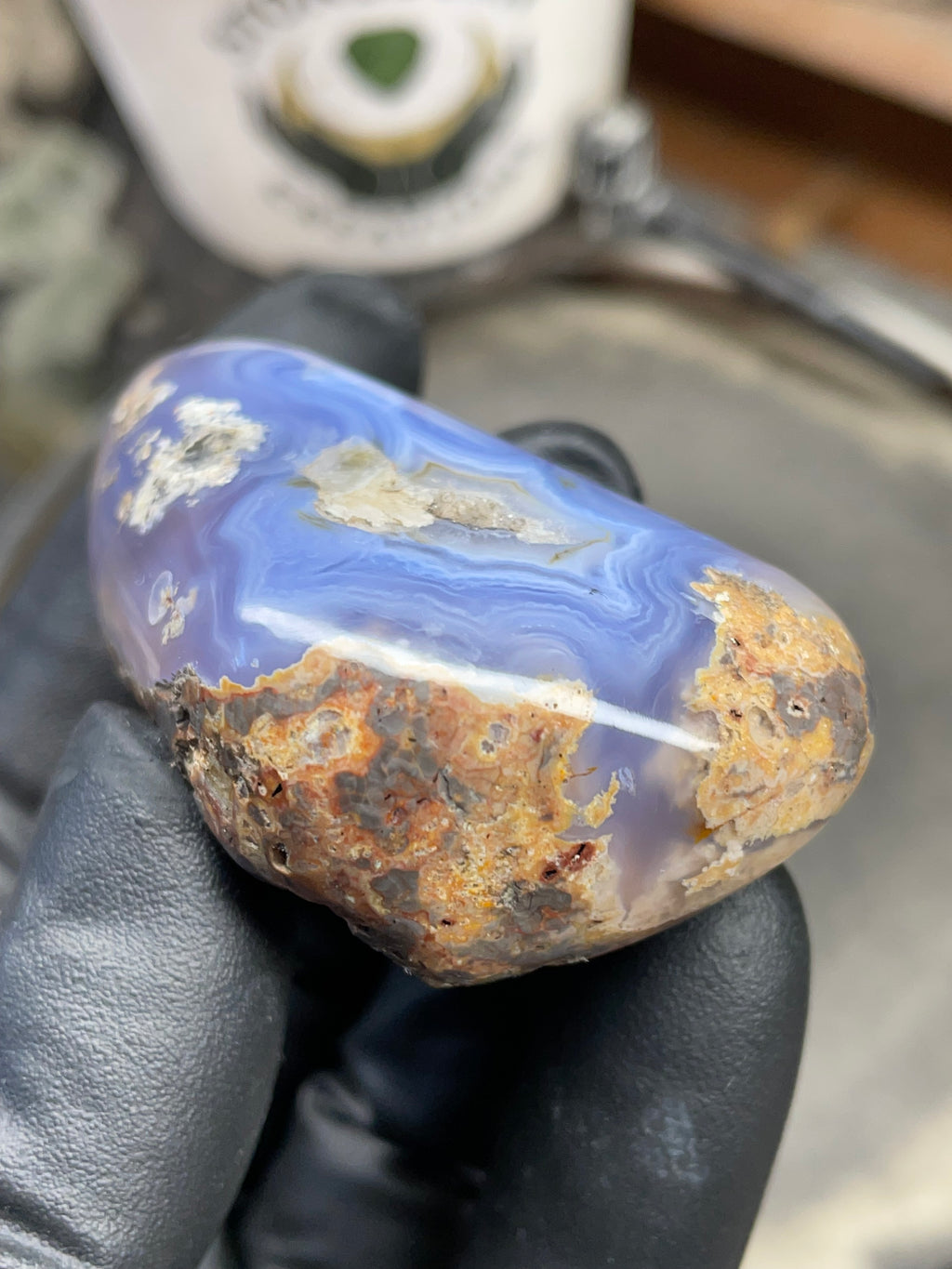 StoneBorn Creations Hand-Polished Blue Lace Agate with Natural Druzy Crystal Pocket & Earth-Toned Matrix