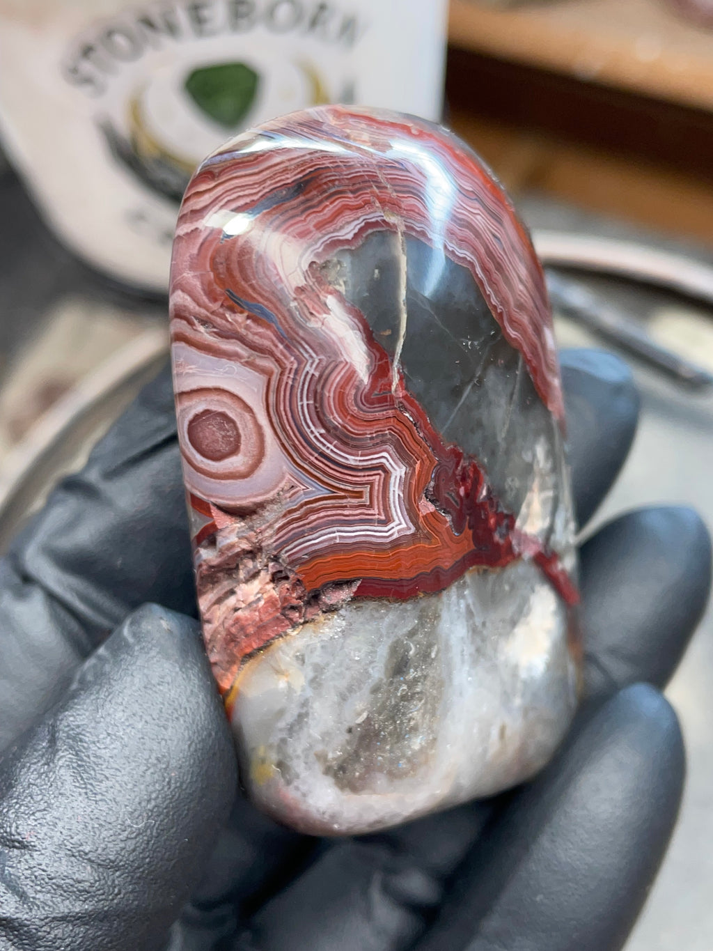 StoneBorn Creations – Hand Polished Crazy Lace Agate – Double Sided Fire Banding