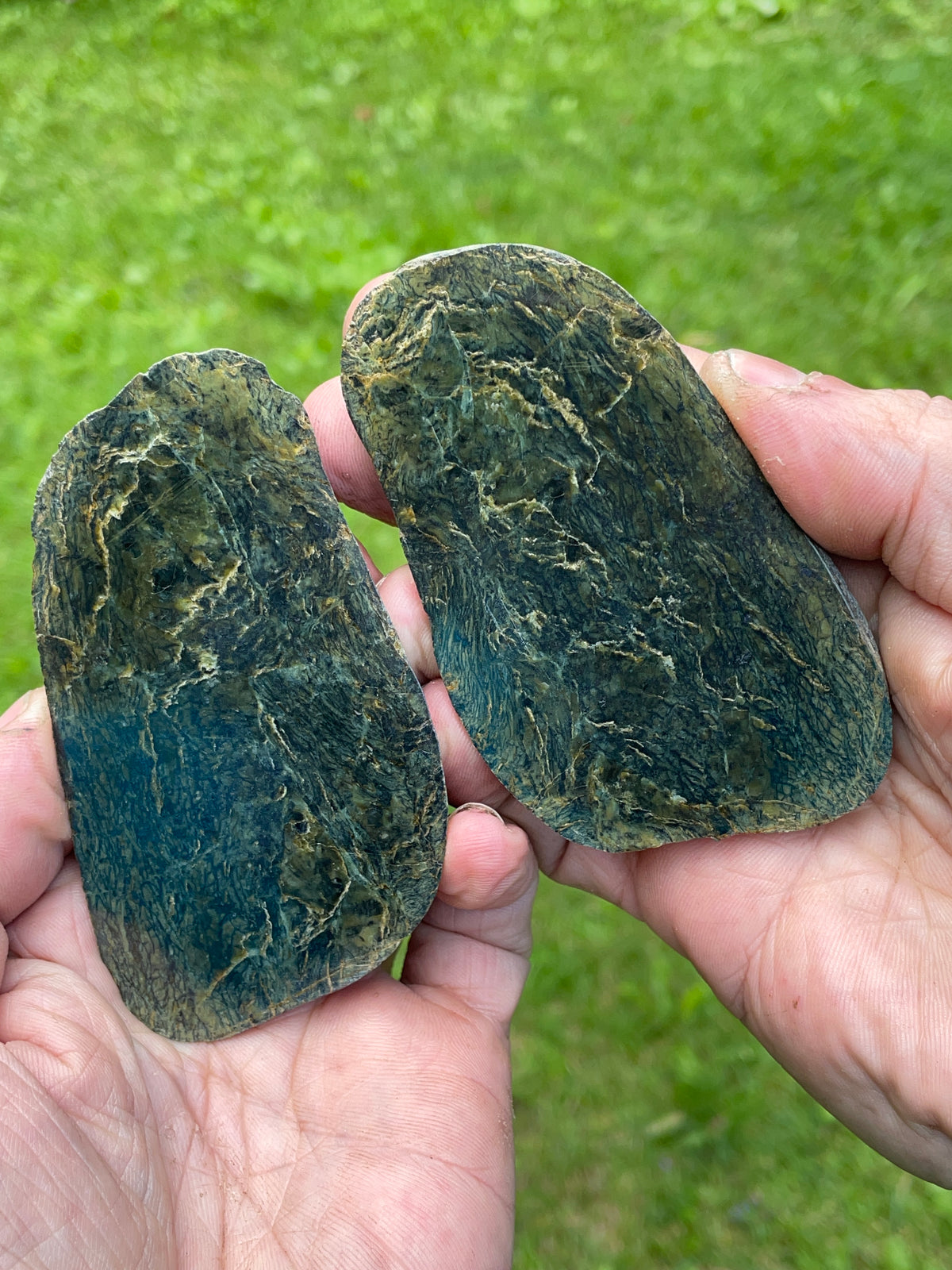 StoneBorn Creations Textured Green Serpentine Matching Pair – Hand Polished Natural Stone