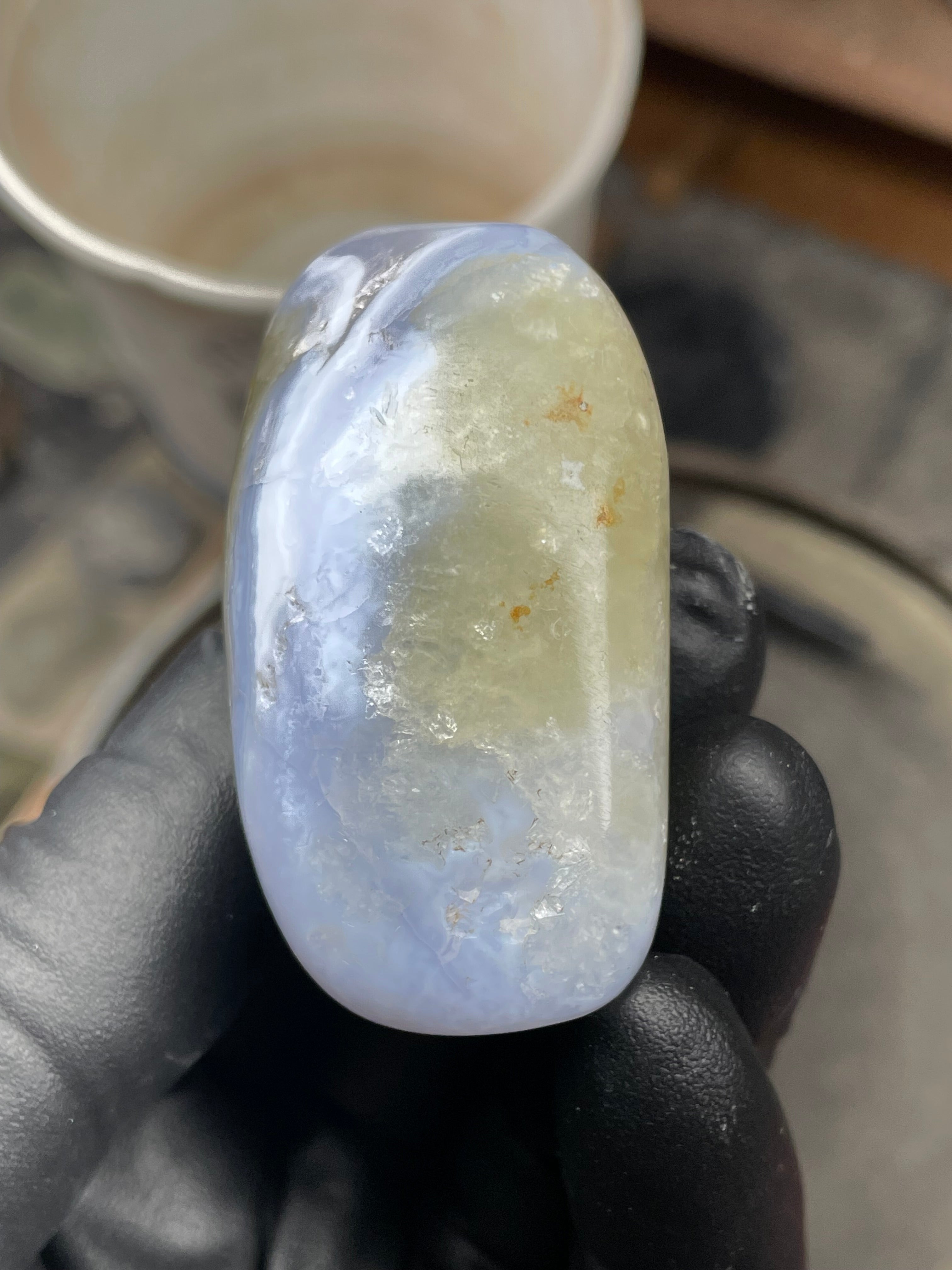 StoneBorn Creations Hand Polished Blue Chalcedony Agate with Natural Druzy Pocket