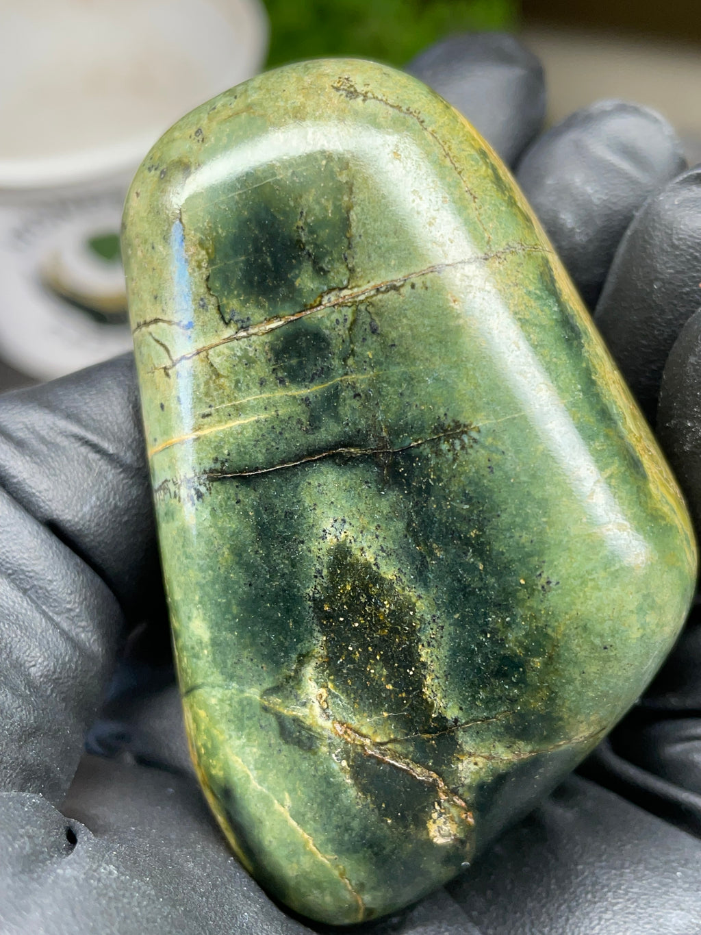 StoneBorn Creations Hand Polished Vermont Serpentine with Deep Forest Greens and Natural Gold Flecking – One of a Kind Display Stone