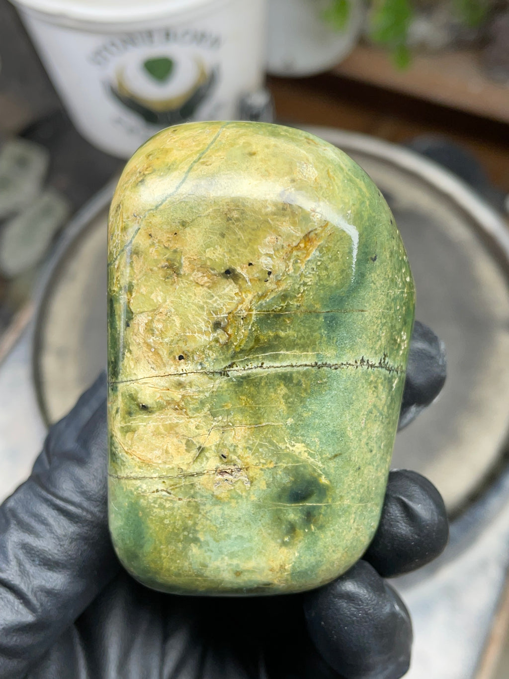 StoneBorn Creations Hand Polished Vermont Serpentine with Deep Forest Greens and Natural Gold Flecking – One of a Kind Display Stone