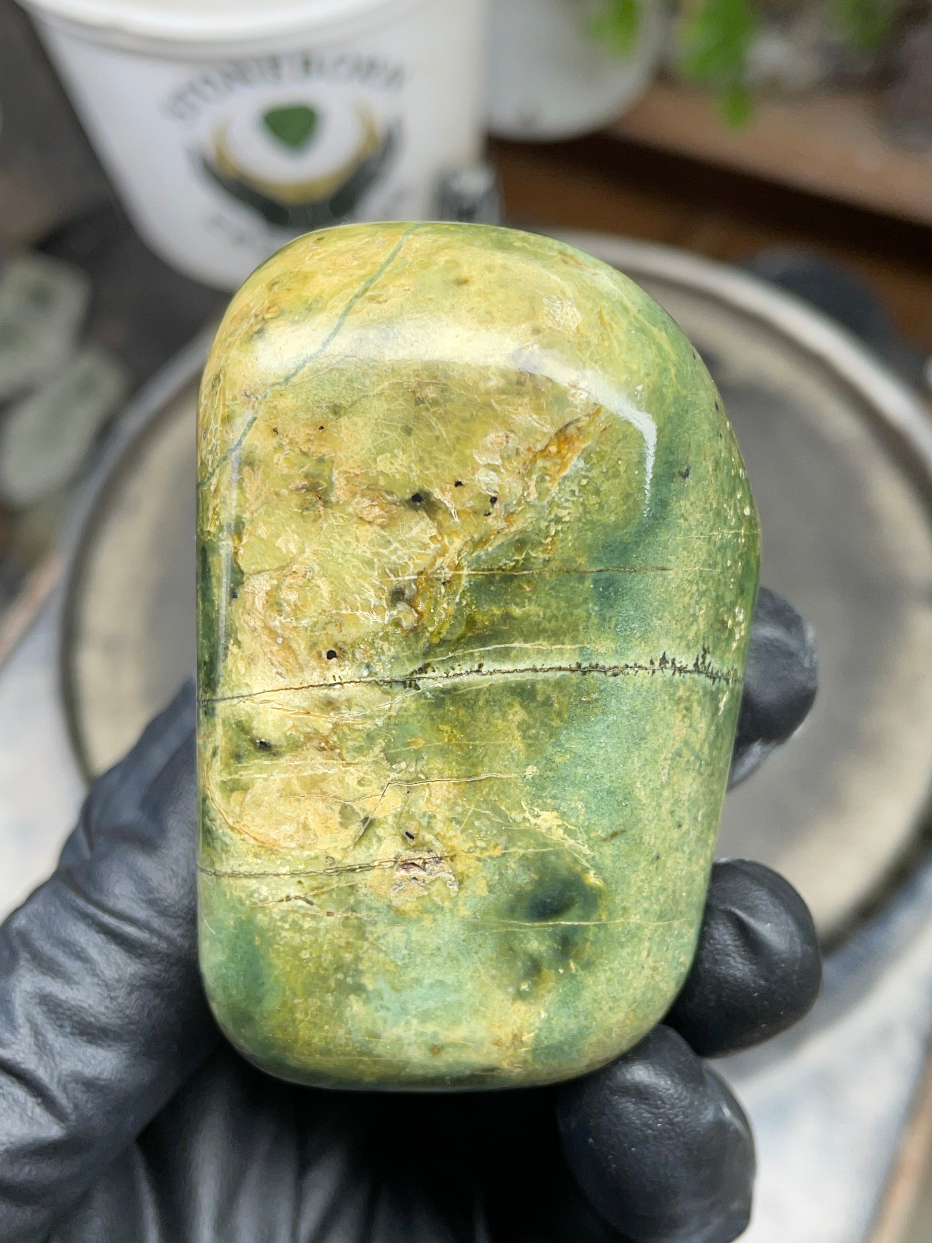 StoneBorn Creations Hand Polished Vermont Serpentine with Deep Forest Greens and Natural Gold Flecking – One of a Kind Display Stone