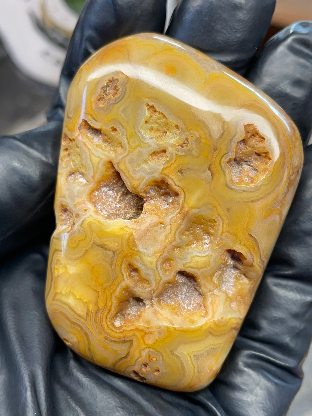 StoneBorn Creations – Crowley Ridge Agate w/ Golden Lace Banding & Natural Druzy Pockets (Hand-Polished)