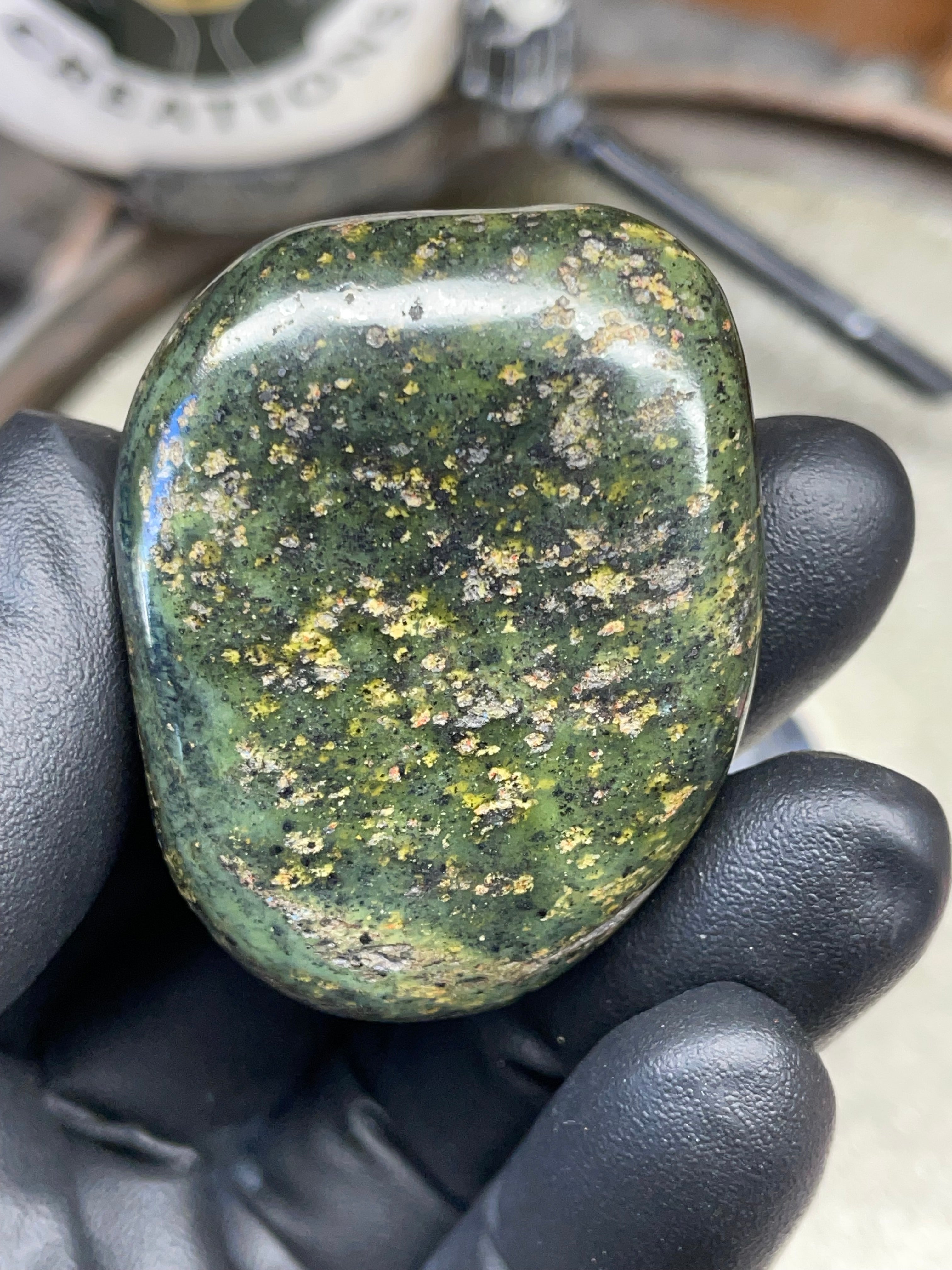 StoneBorn Creations Hand-Polished Vermont Serpentine with Natural Gold Flecking and Deep Forest Greens