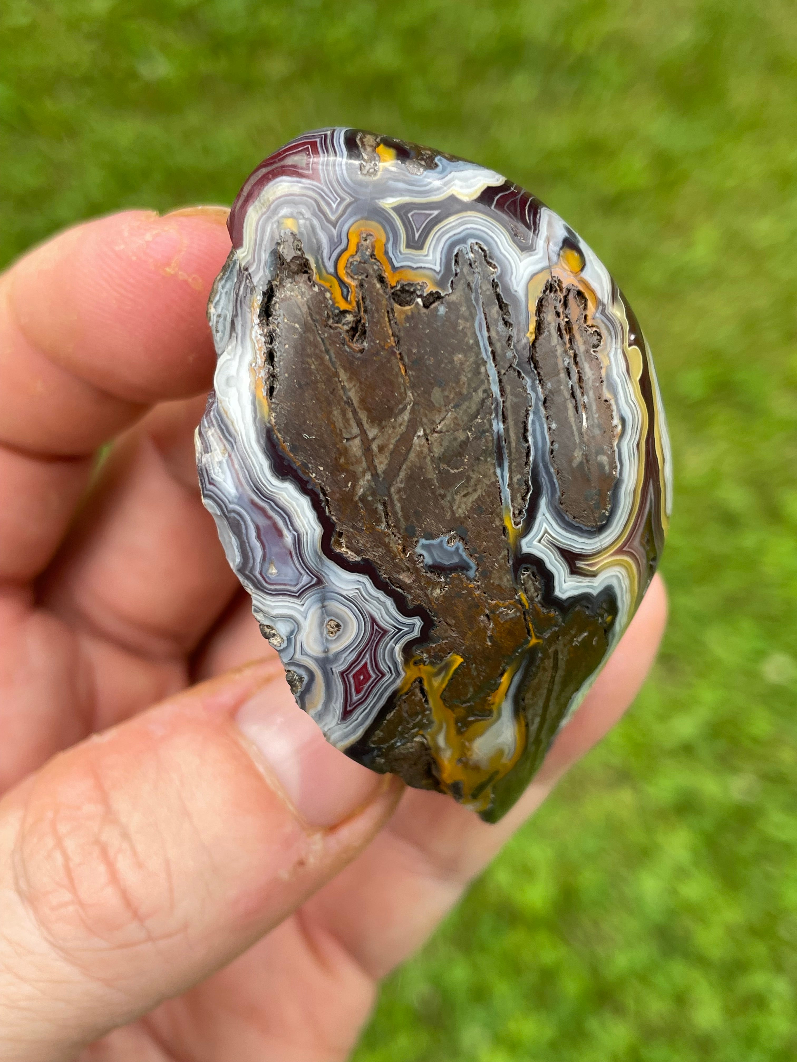 StoneBorn Creations Hand-Polished Lace Agate Freeform with Natural Druzy Quartz Pocket & Orbicular Banding