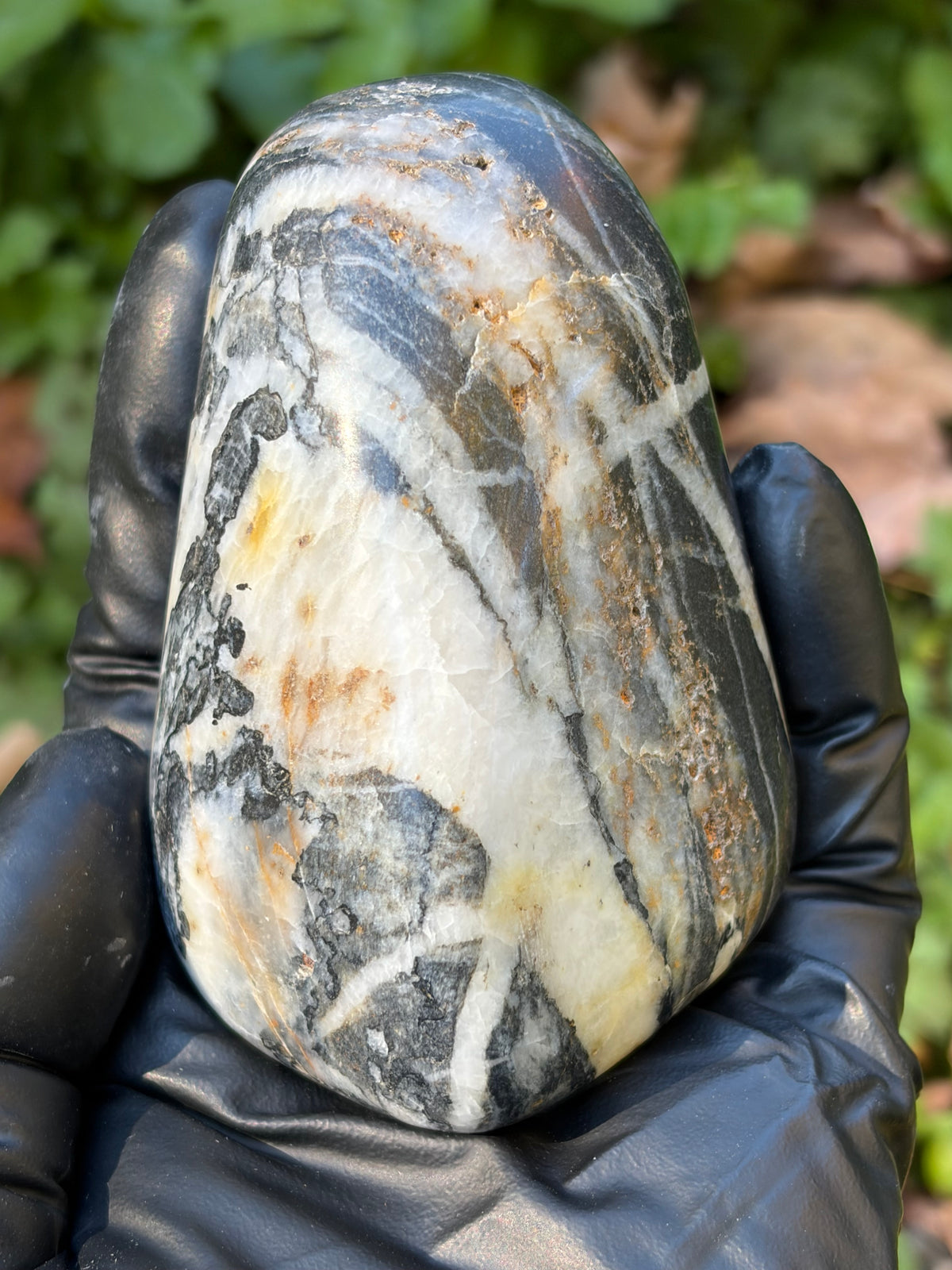 StoneBorn Creations Hand-Polished Vermont River Stone – Quartz Veins & Natural Iron Staining