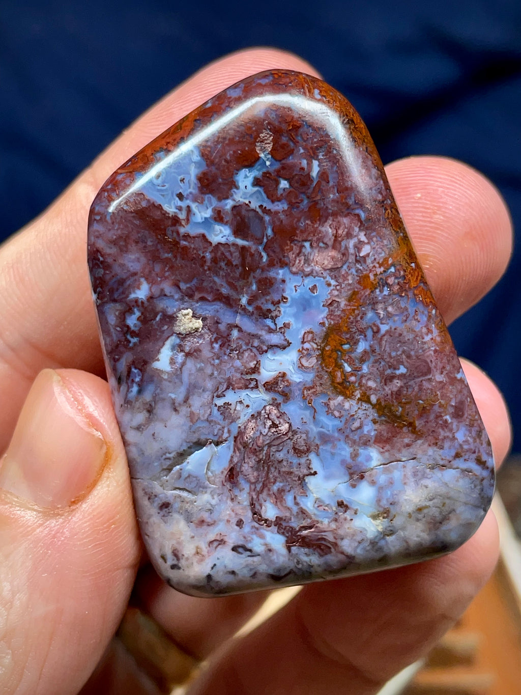 💎 Polished Agate – Red & Blue Brecciated Freeform (Hand-Polished Stone Art)