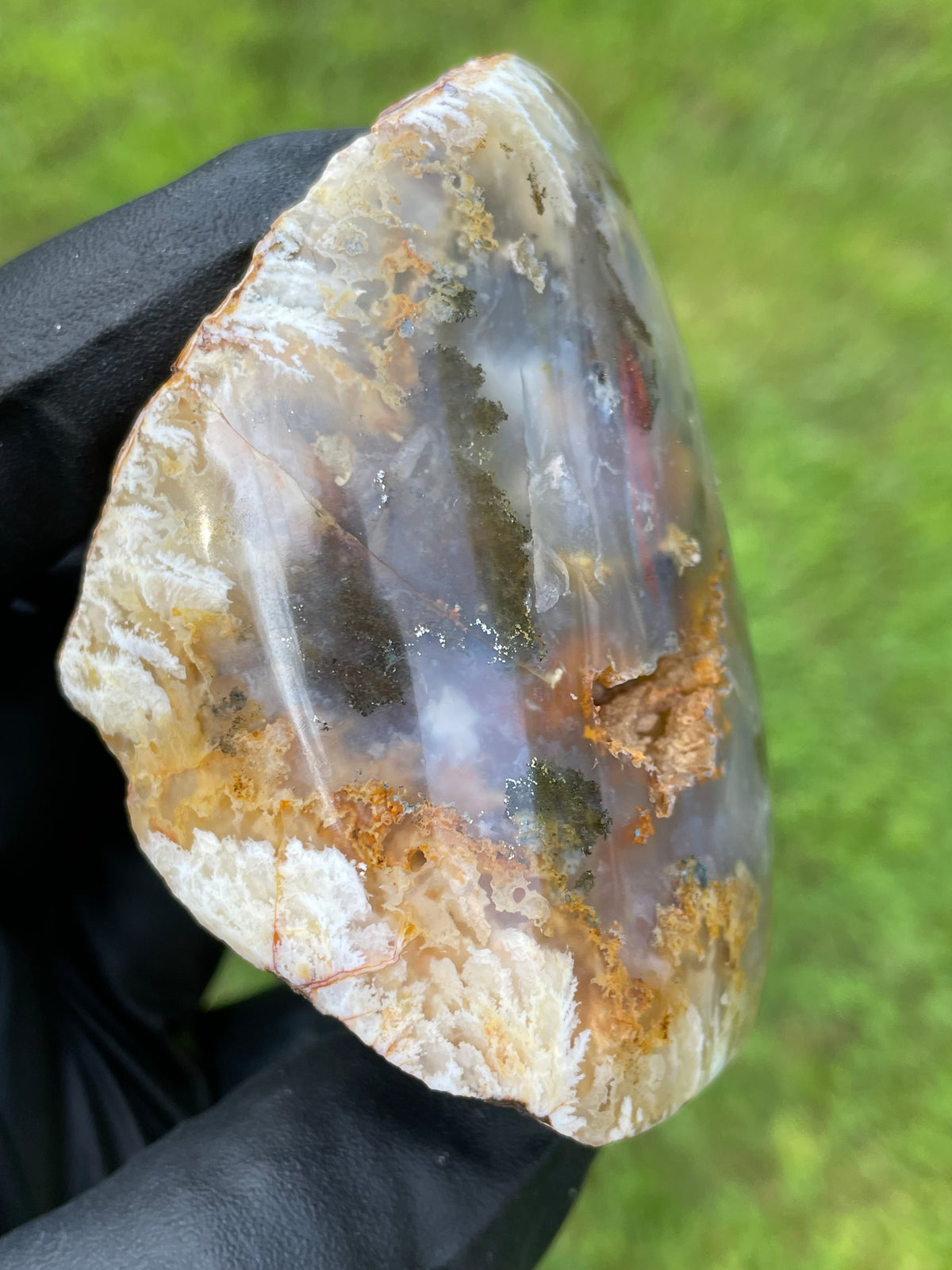 StoneBorn Creations Hand-Polished Plume Agate Freeform Display Stone