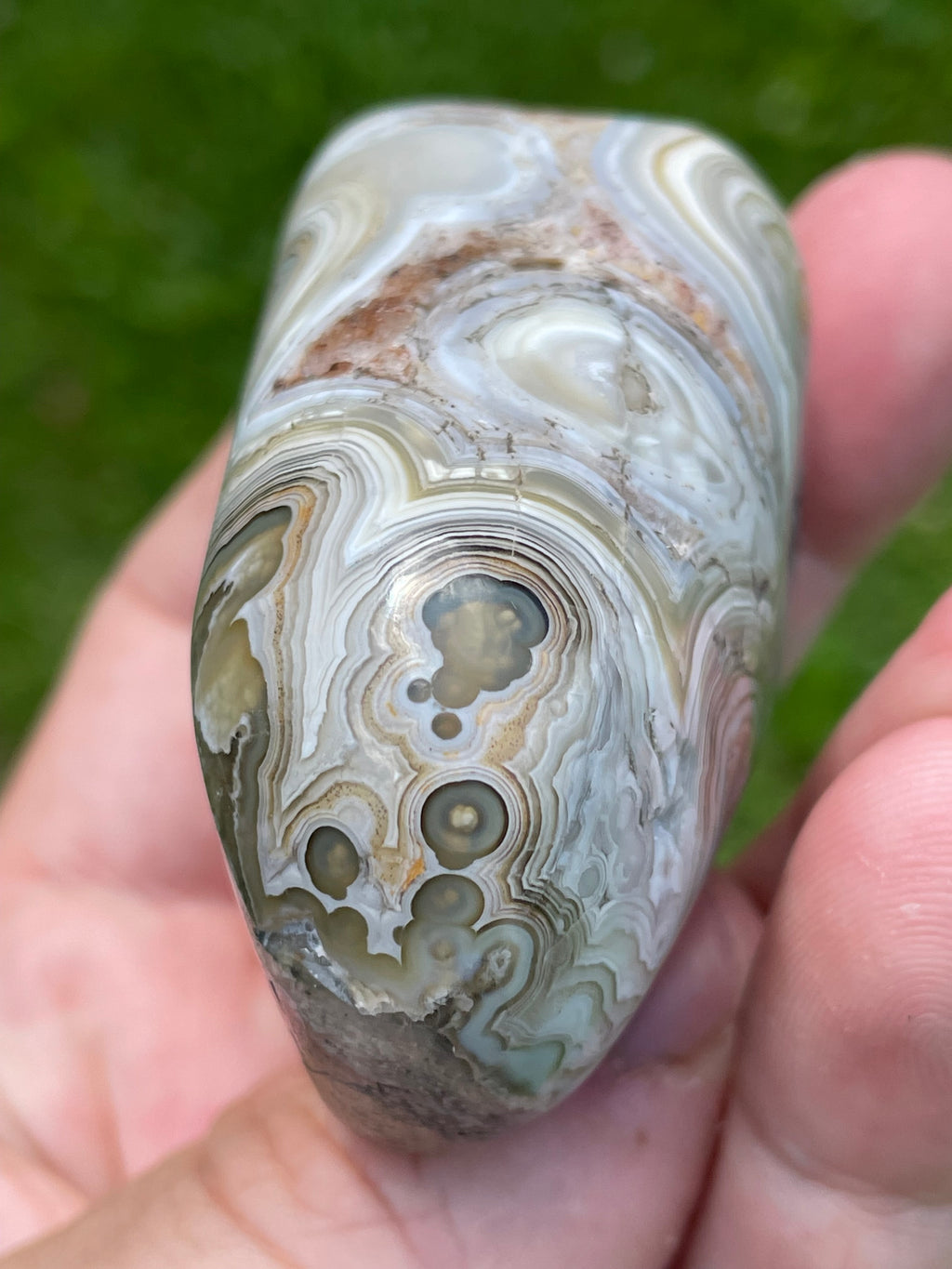StoneBorn Creations Hand-Polished Lace Agate Freeform with Intricate Fortification Banding, Orbicular Eyes & Preserved Natural Matrix