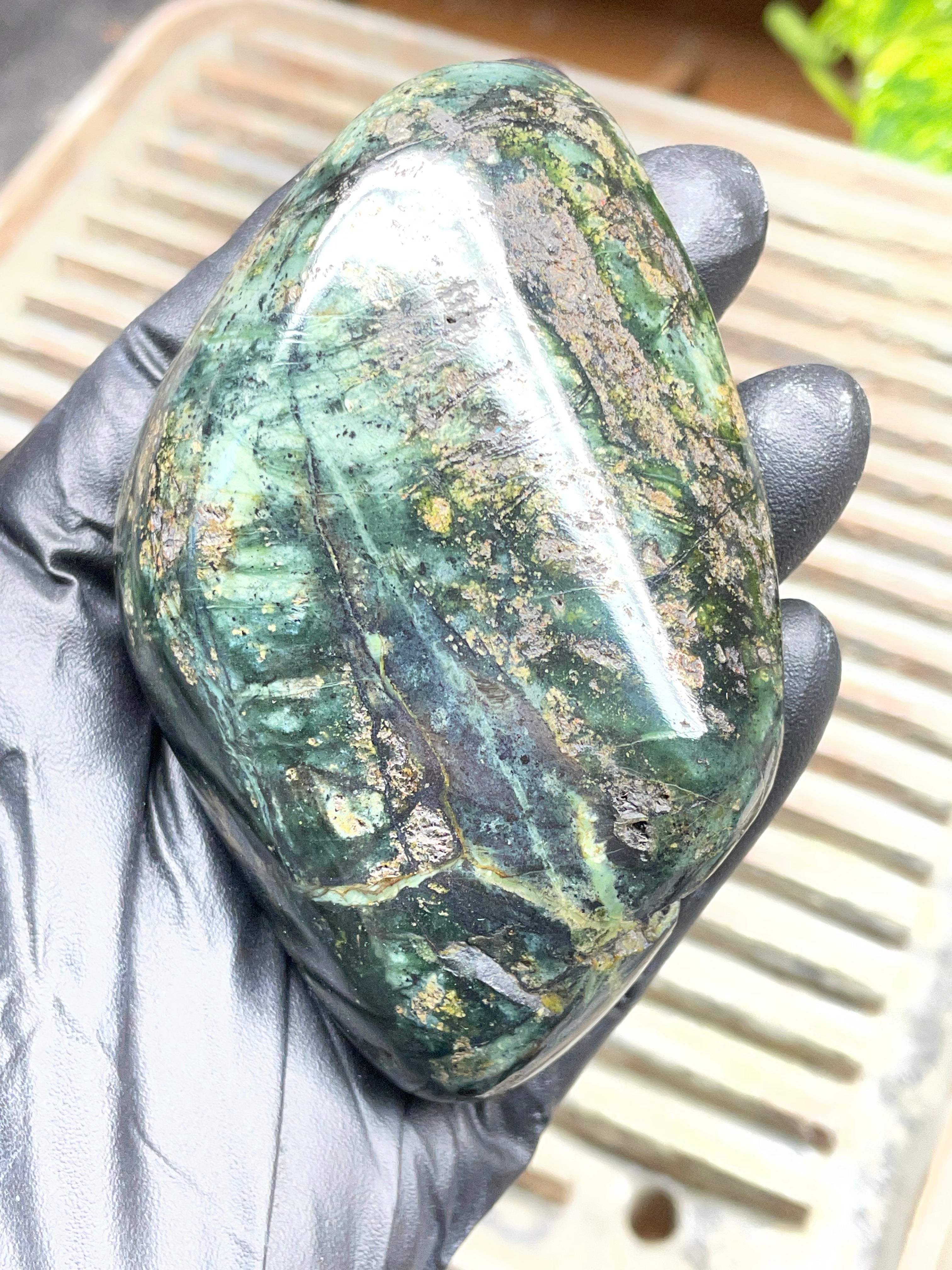 StoneBorn Creations Half-Polished Vermont Serpentine with Natural Gold Flecking – Raw & Polished One-of-a-Kind Display Stone