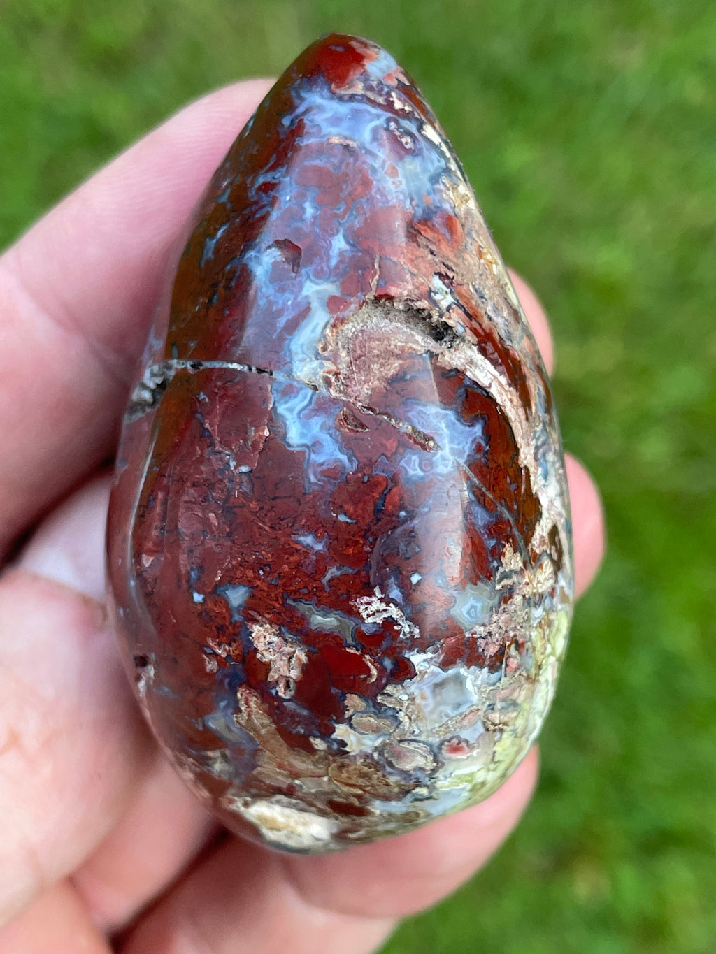 StoneBorn Creations Hand-Polished Brecciated Jasper Freeform with Crimson Red Chalcedony, Natural Quartz Veins & Earth-Toned Matrix