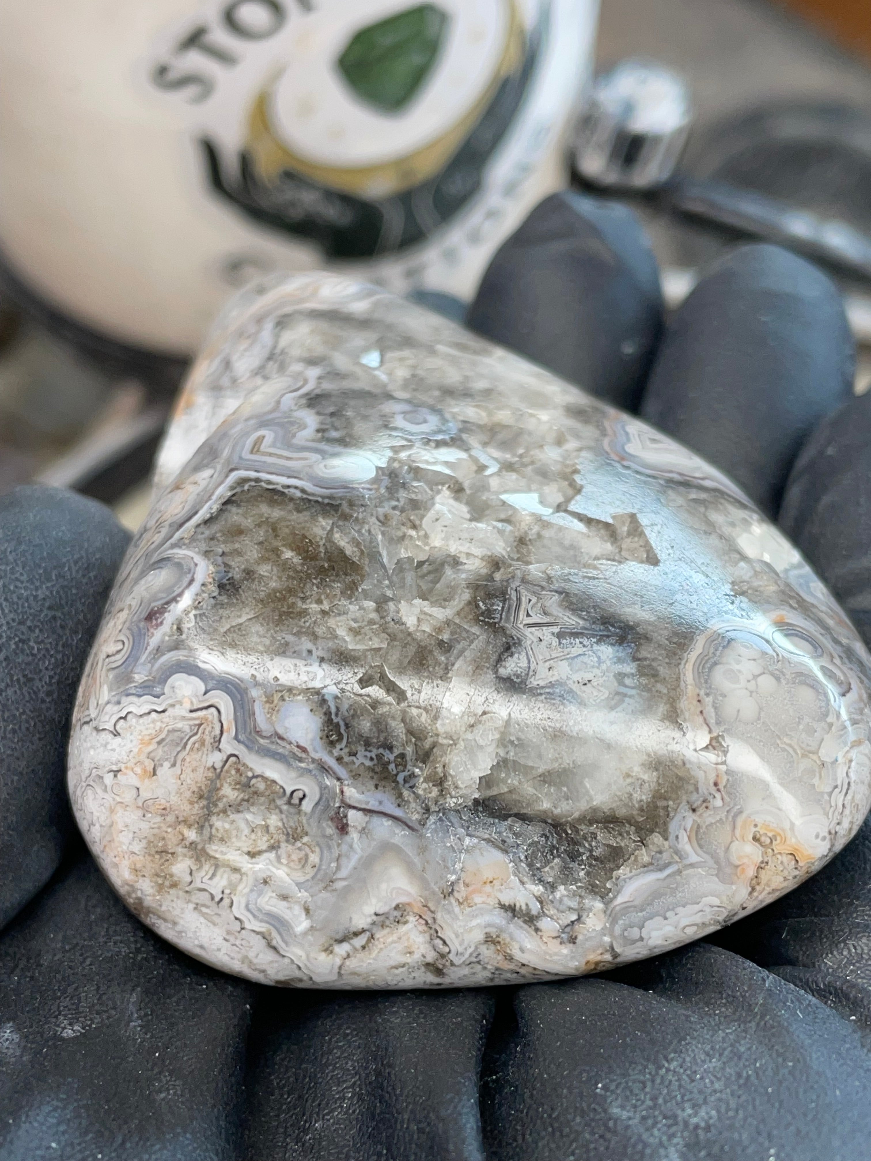 StoneBorn Creations | Hand-Polished Lace Agate with Natural Quartz Crystal Pockets