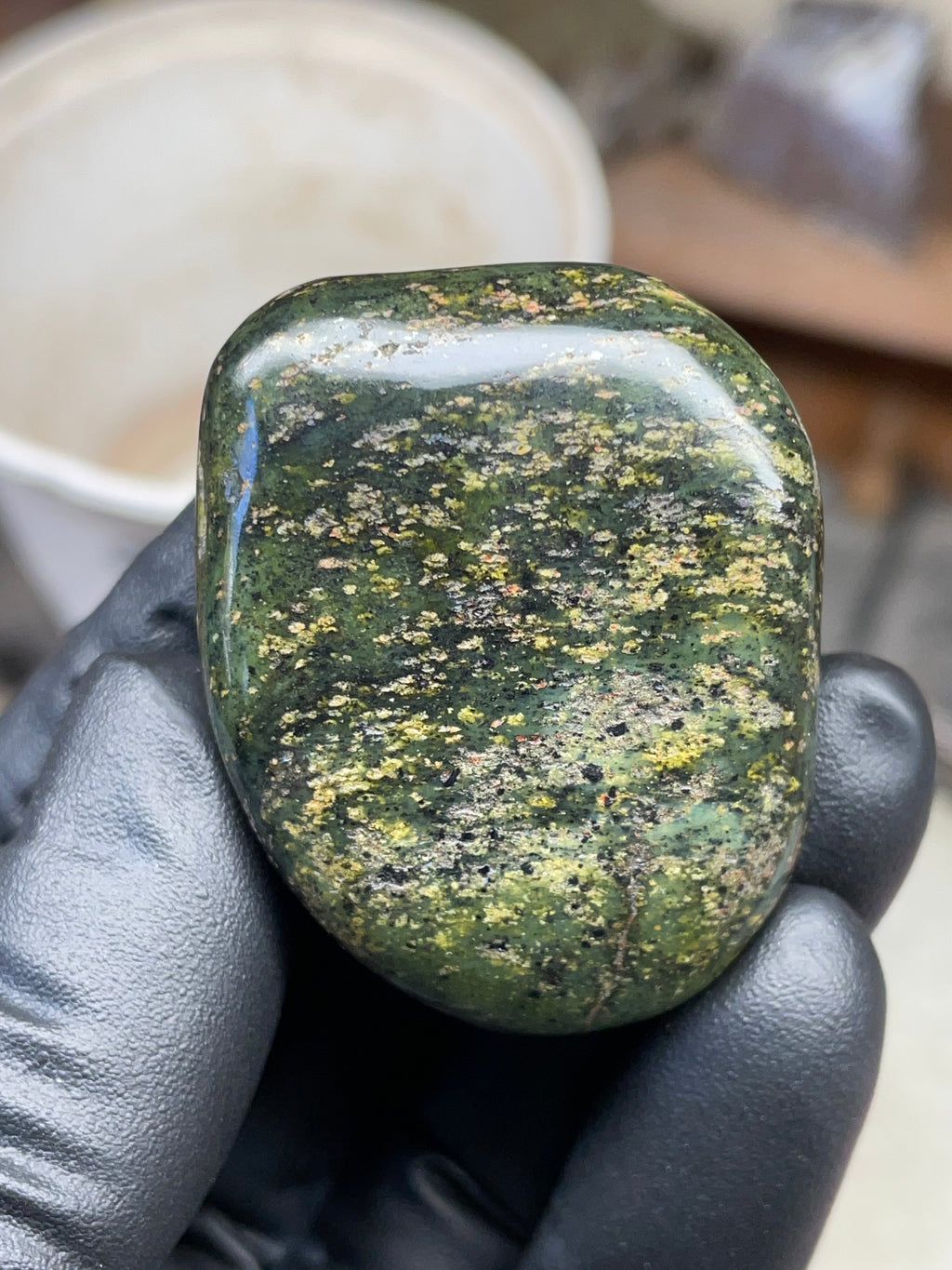 StoneBorn Creations Hand-Polished Vermont Serpentine with Natural Gold Flecking and Deep Forest Greens