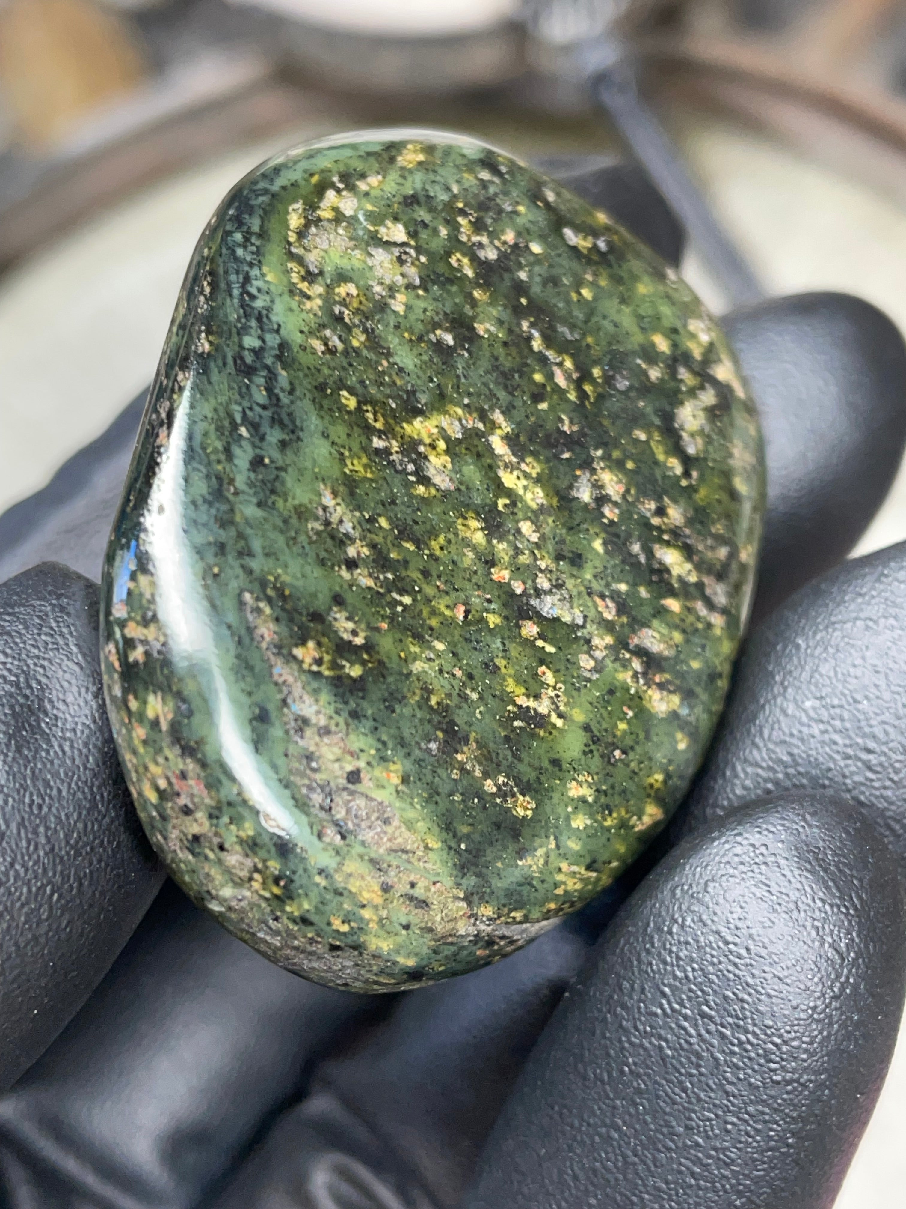 StoneBorn Creations Hand-Polished Vermont Serpentine with Natural Gold Flecking and Deep Forest Greens