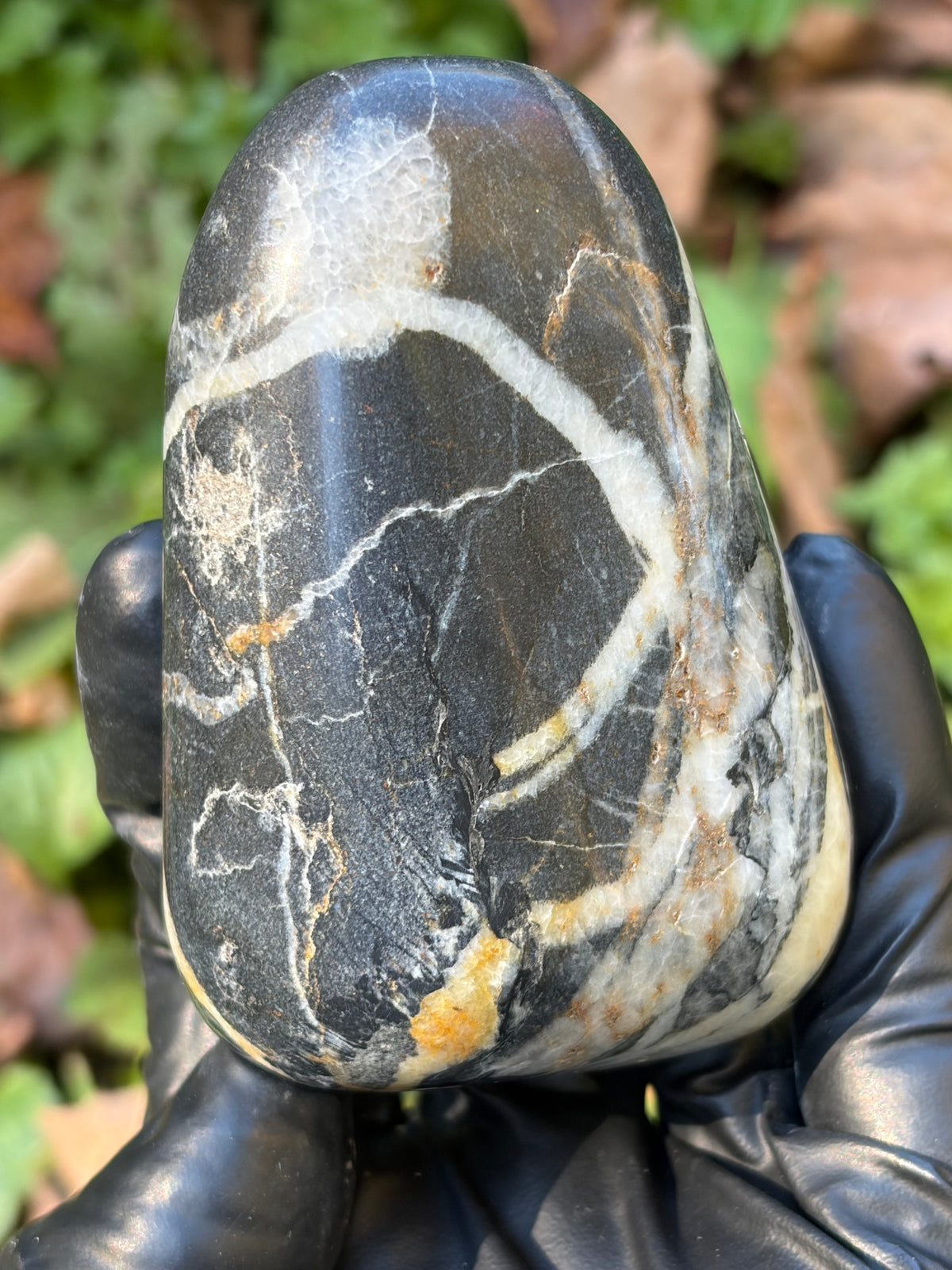 StoneBorn Creations Hand-Polished Vermont River Stone – Quartz Veins & Natural Iron Staining