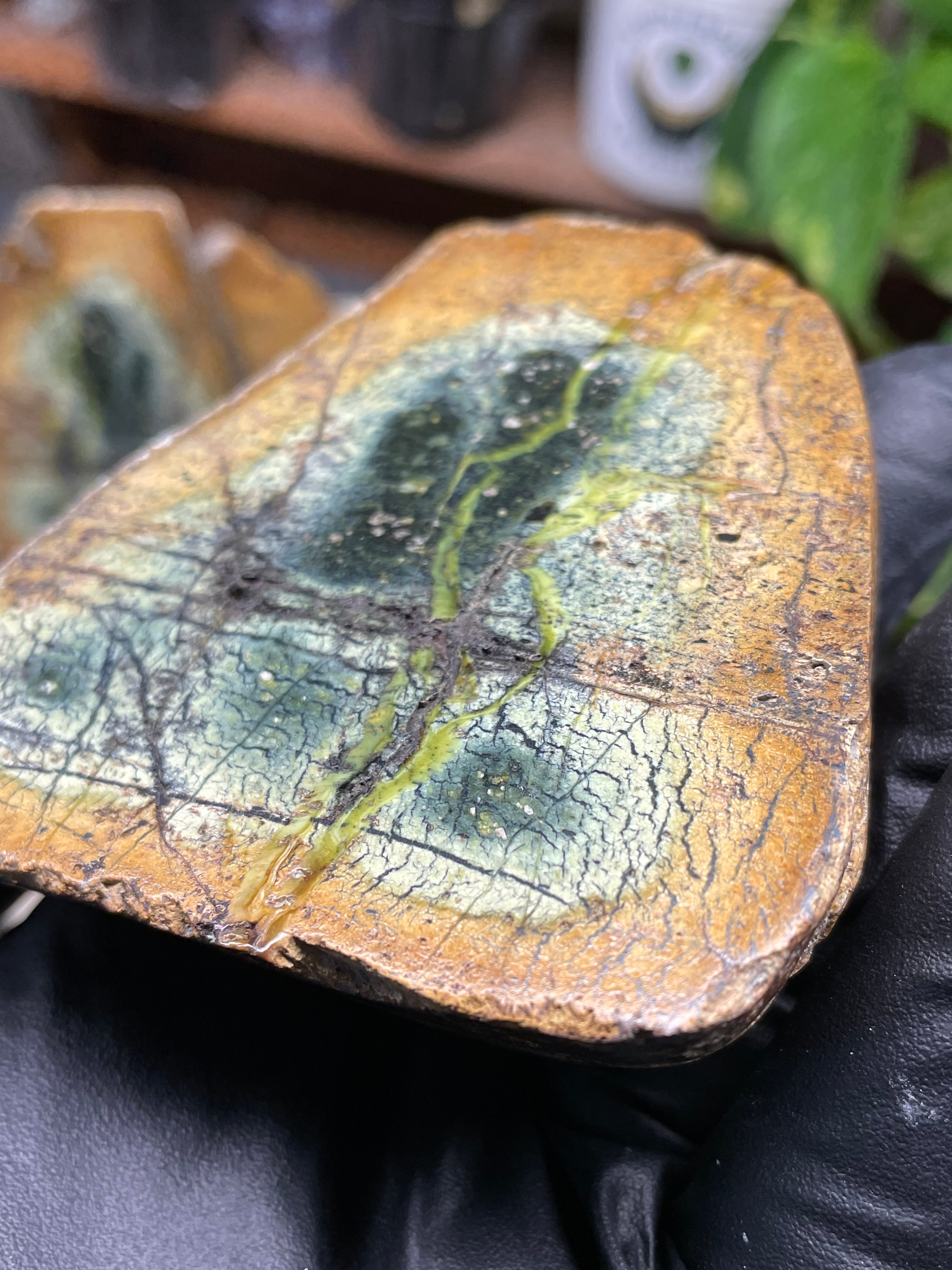 StoneBorn Creations Hand-Polished Vermont Serpentine Pair – River-Cut Matching Halves with Green Mineral Veins & Natural Fracture Patterns