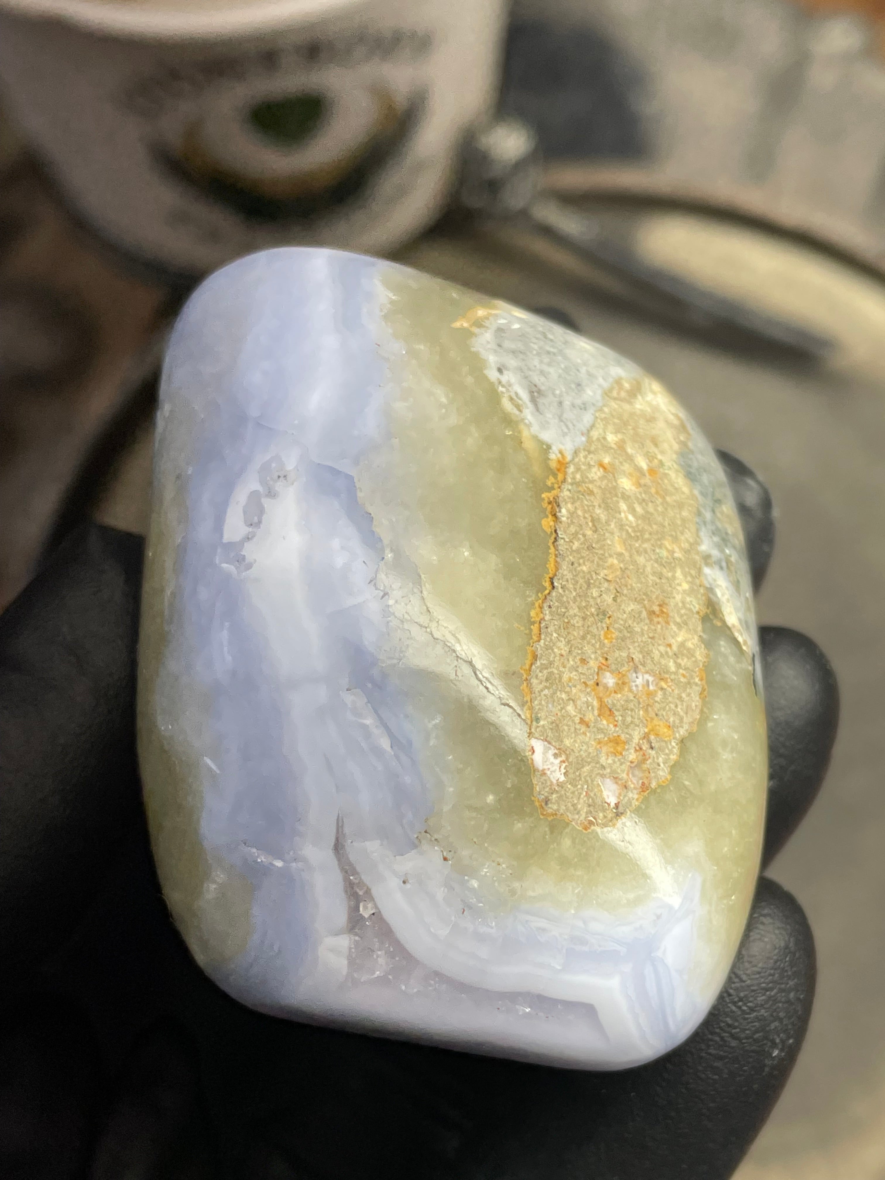 StoneBorn Creations Hand Polished Blue Chalcedony Agate with Natural Druzy Pocket