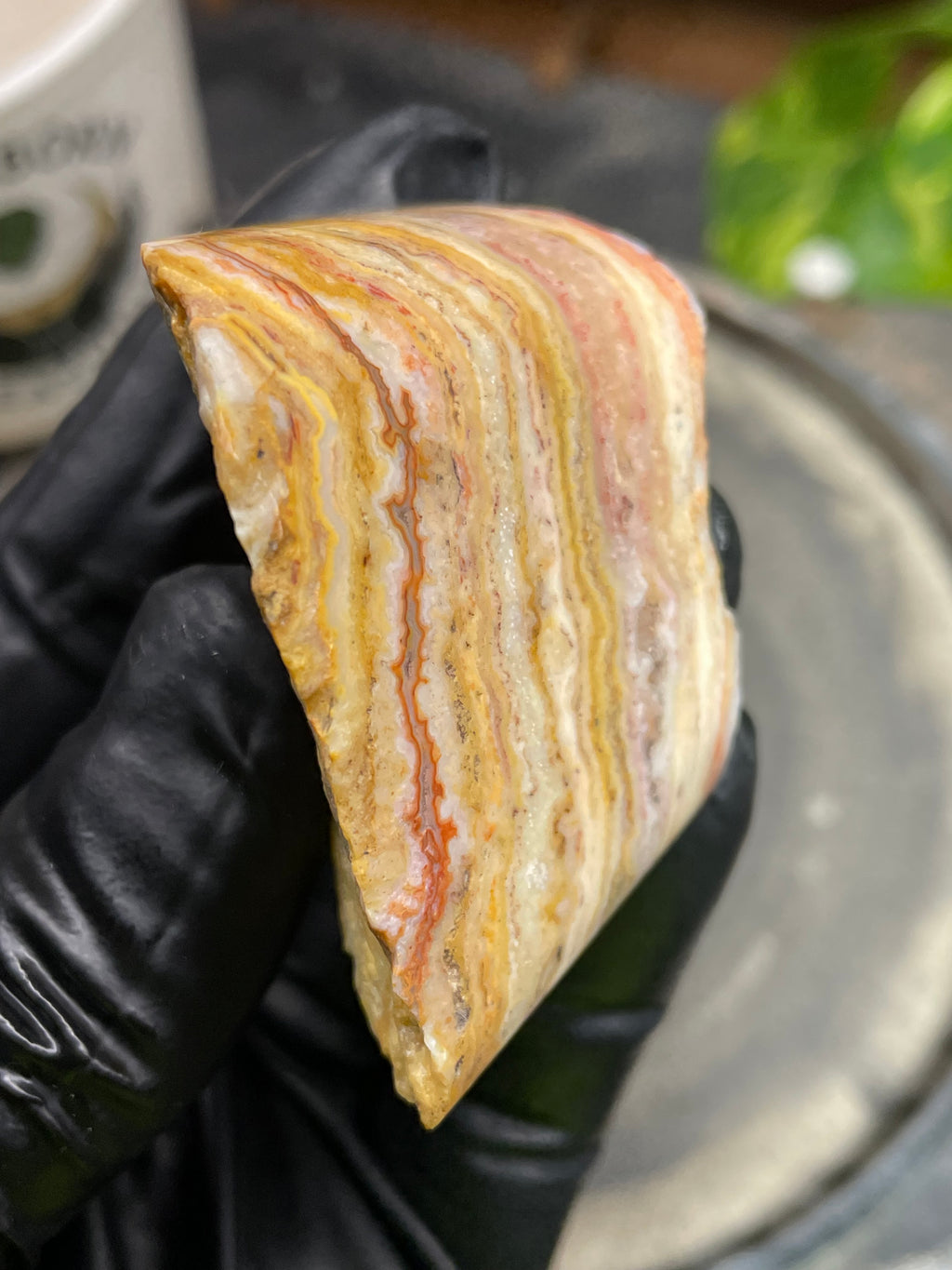 Hand-Polished Banded Agate with Warm Golden Layers and Intricate Lace Patterning