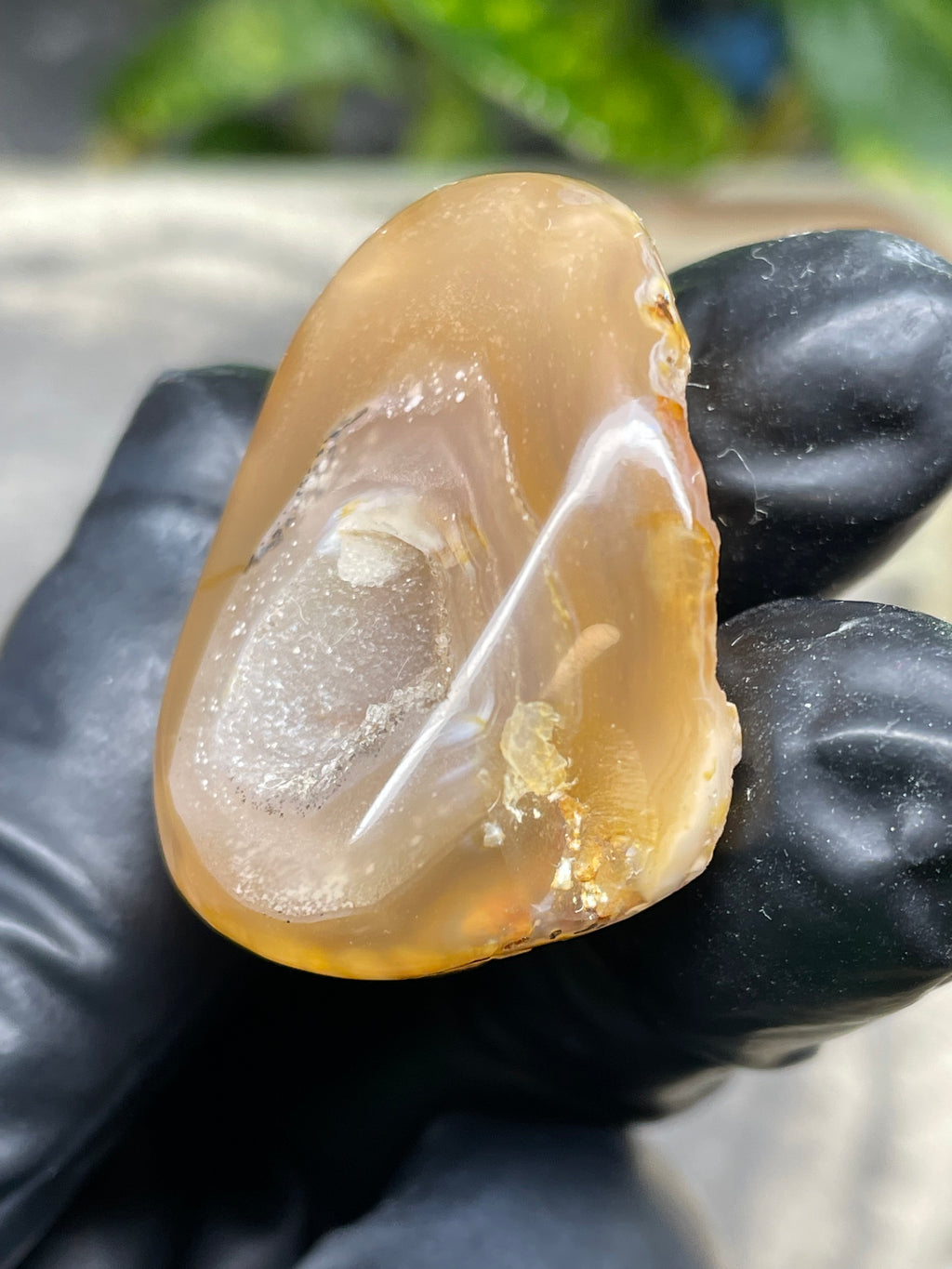 StoneBorn Creations Hand-Polished Banded Agate Pair with Druzy Crystal Centers – Rounded Freeform Stream Stone Halves