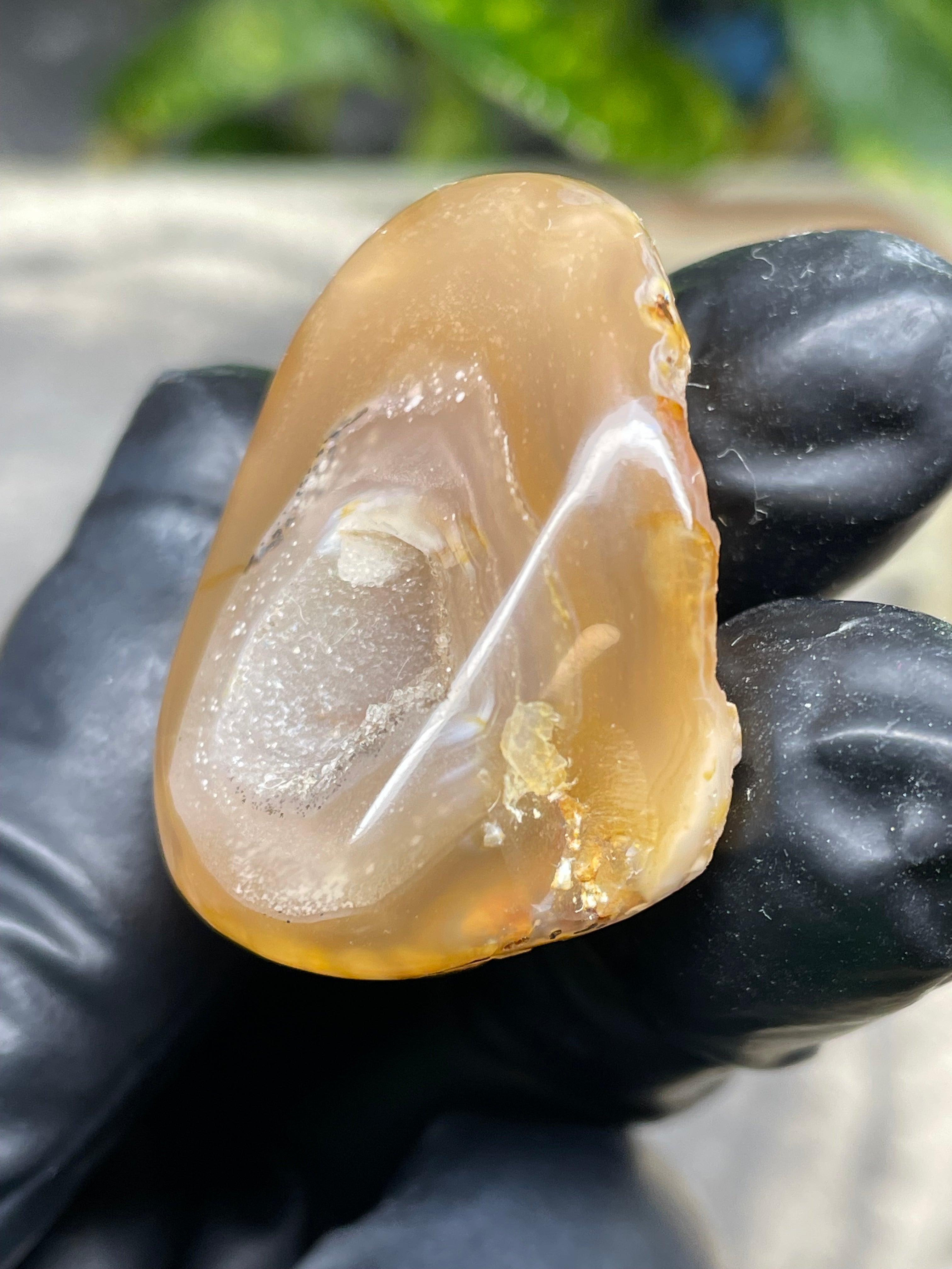 StoneBorn Creations Hand-Polished Banded Agate Pair with Druzy Crystal Centers – Rounded Freeform Stream Stone Halves