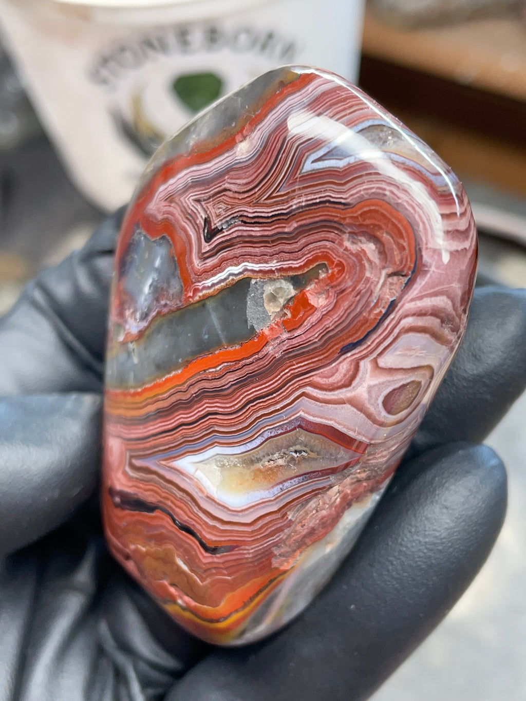 StoneBorn Creations – Hand Polished Crazy Lace Agate – Double Sided Fire Banding