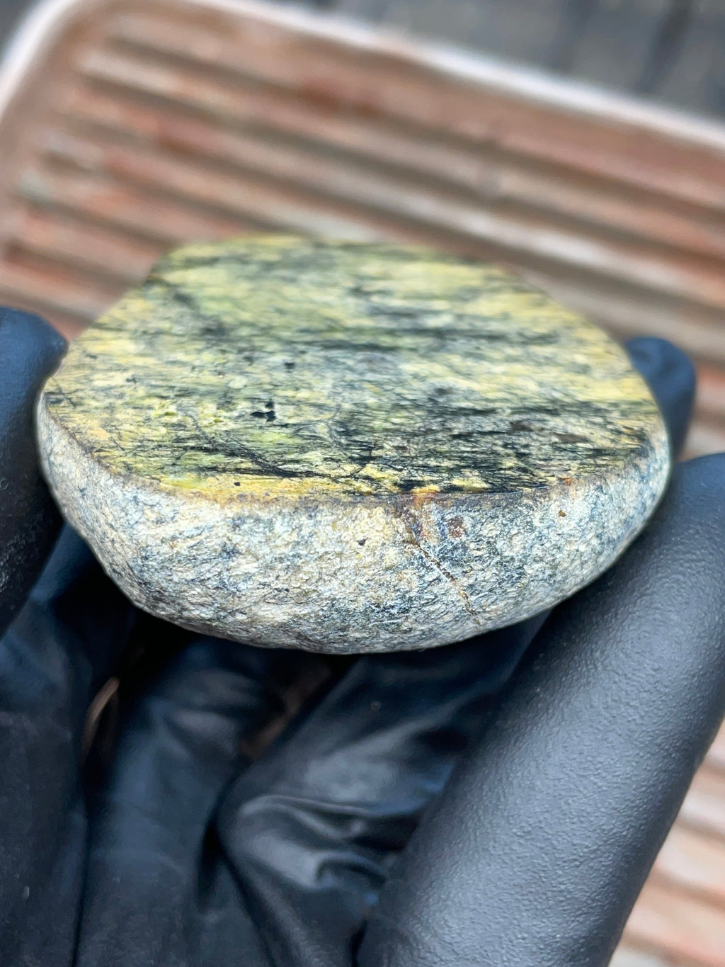 StoneBorn Creations | Polished Vermont Greenstone Slab — Pale Olive with Dark Mineral Veining
